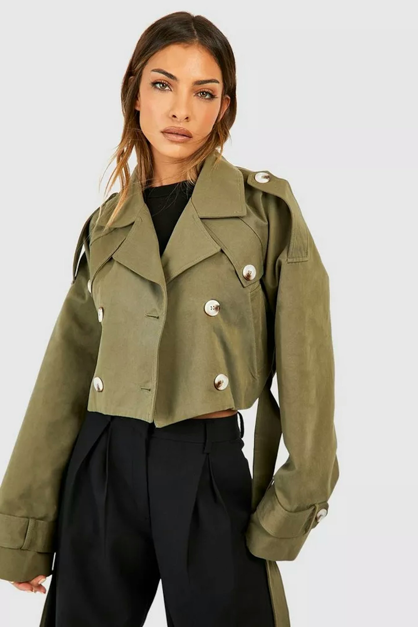 Boohoo Crop Belted Trench Coat