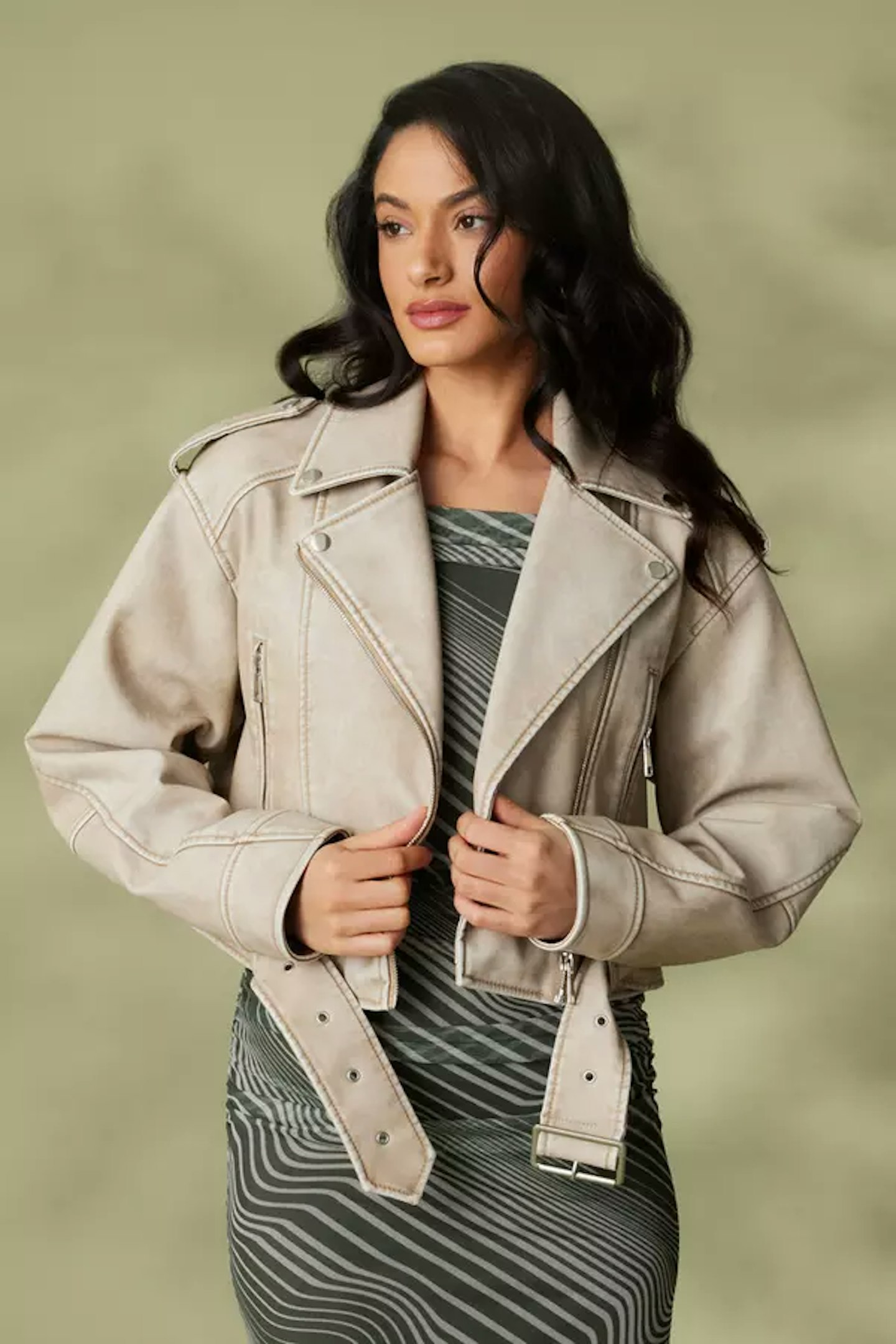 Quiz Stone Oversized Biker Jacket