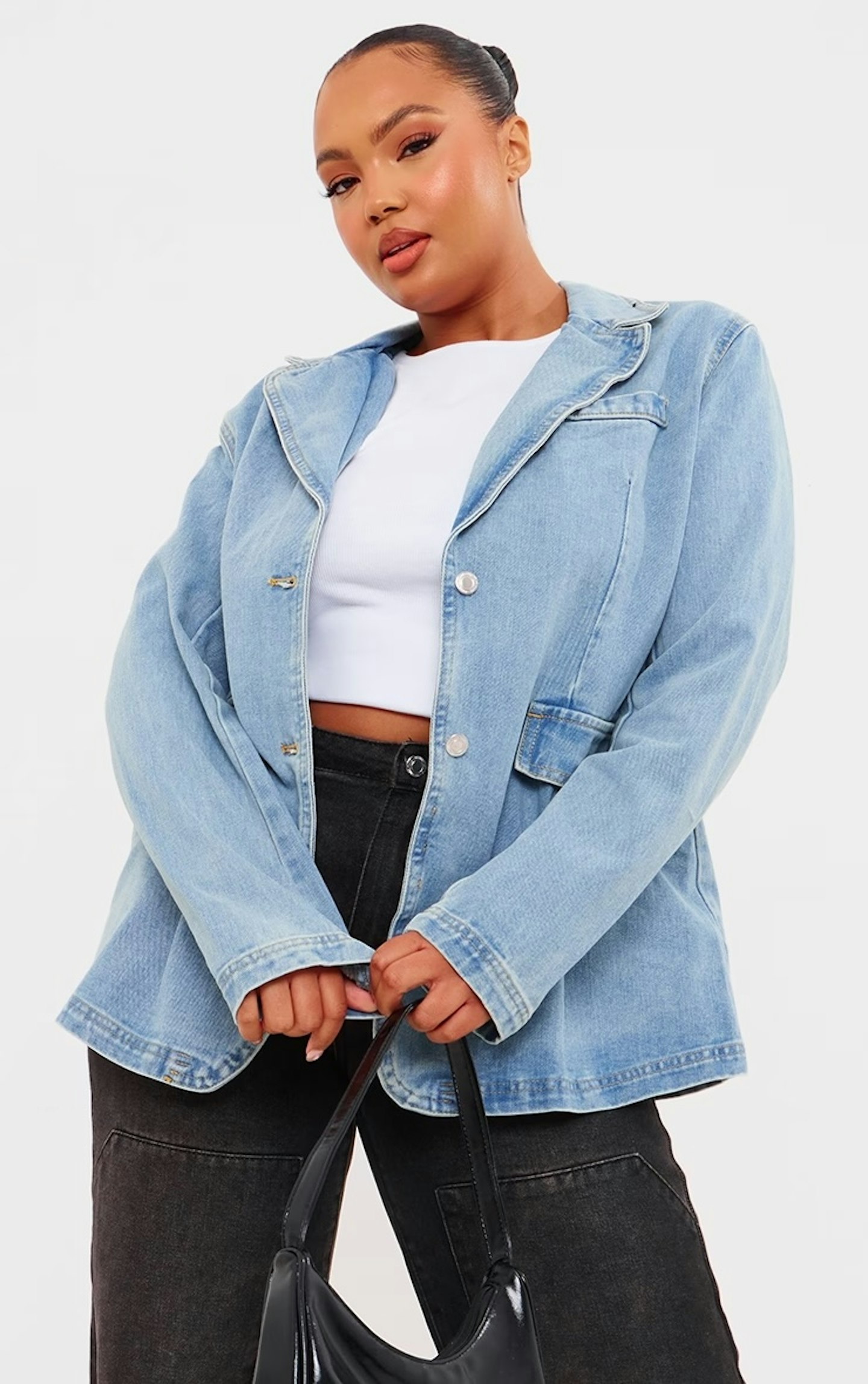 PLT Plus Light Blue Washed Denim Blazer