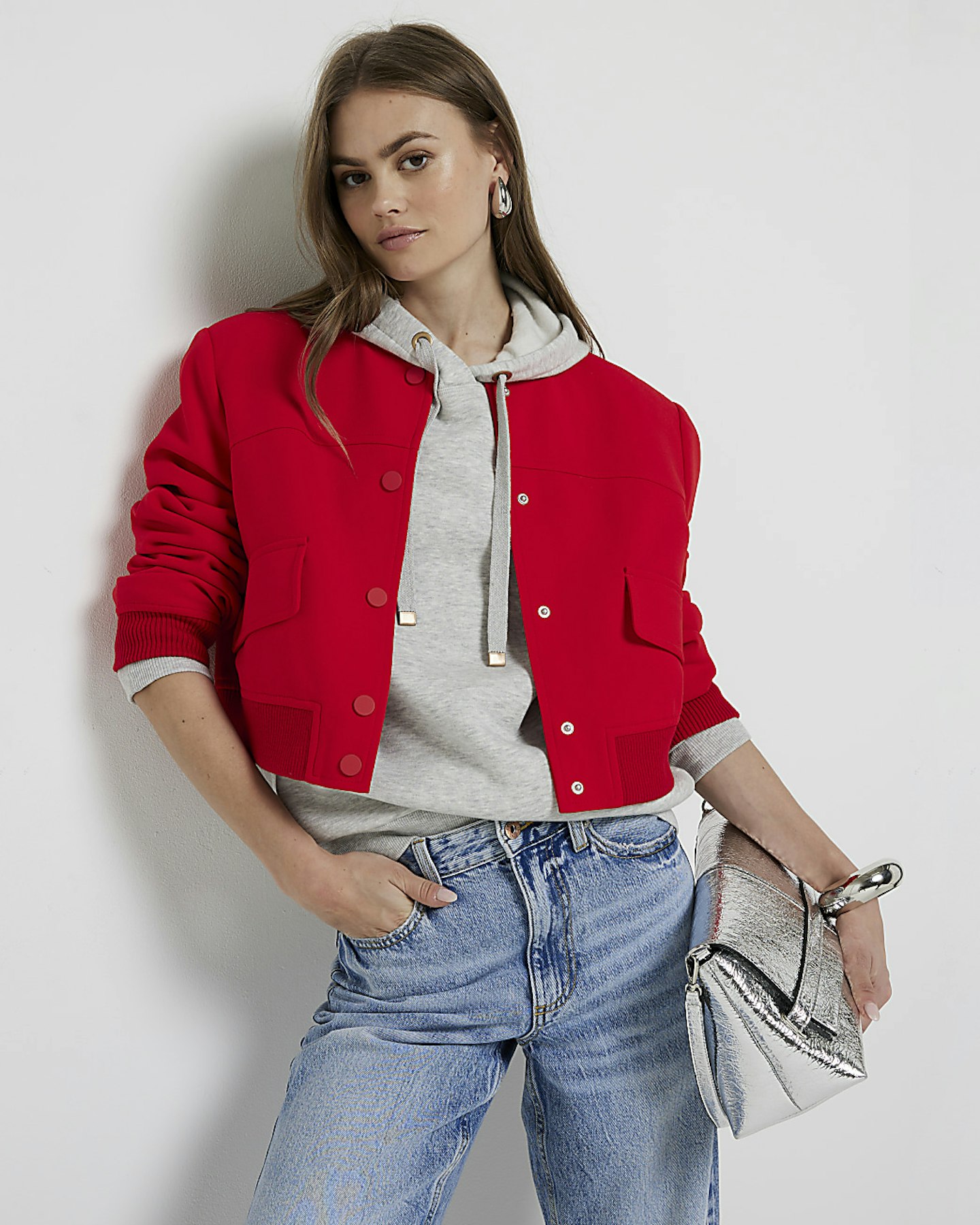 River Island Red Tailored Crop Bomber Jacket