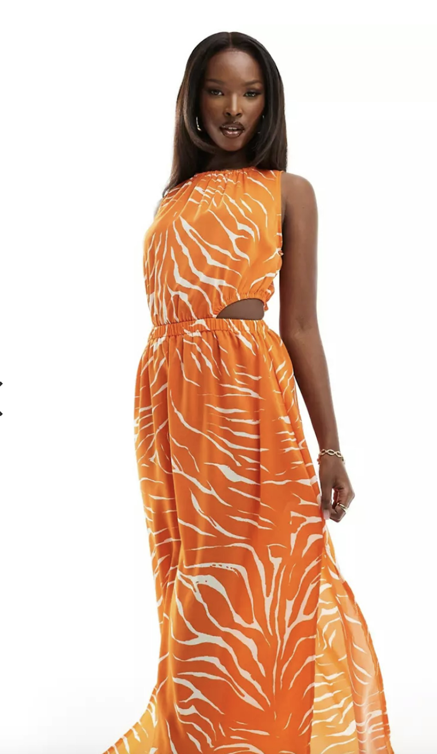 AX Paris sleeveless cut out midi dress in orange zebra print