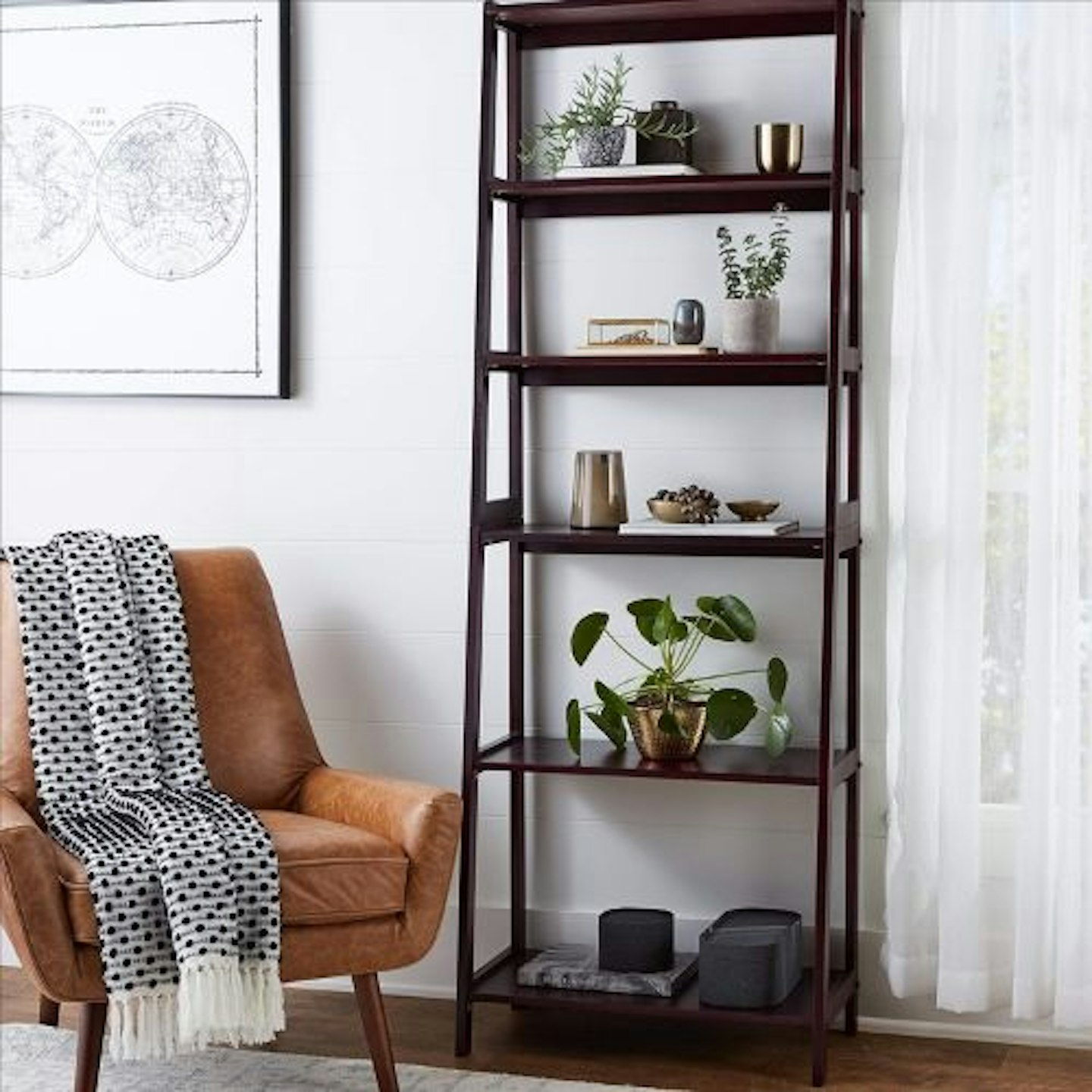 Classic 5-Tier Open Walnut Bookcase