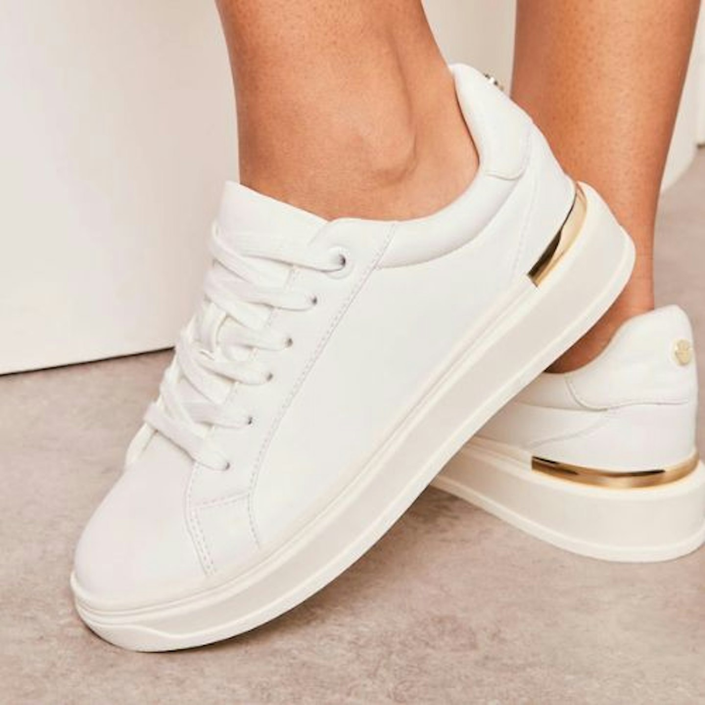 Lipsy White Flat Chunky Lace Up Metal Clip Faux Leather Trainers