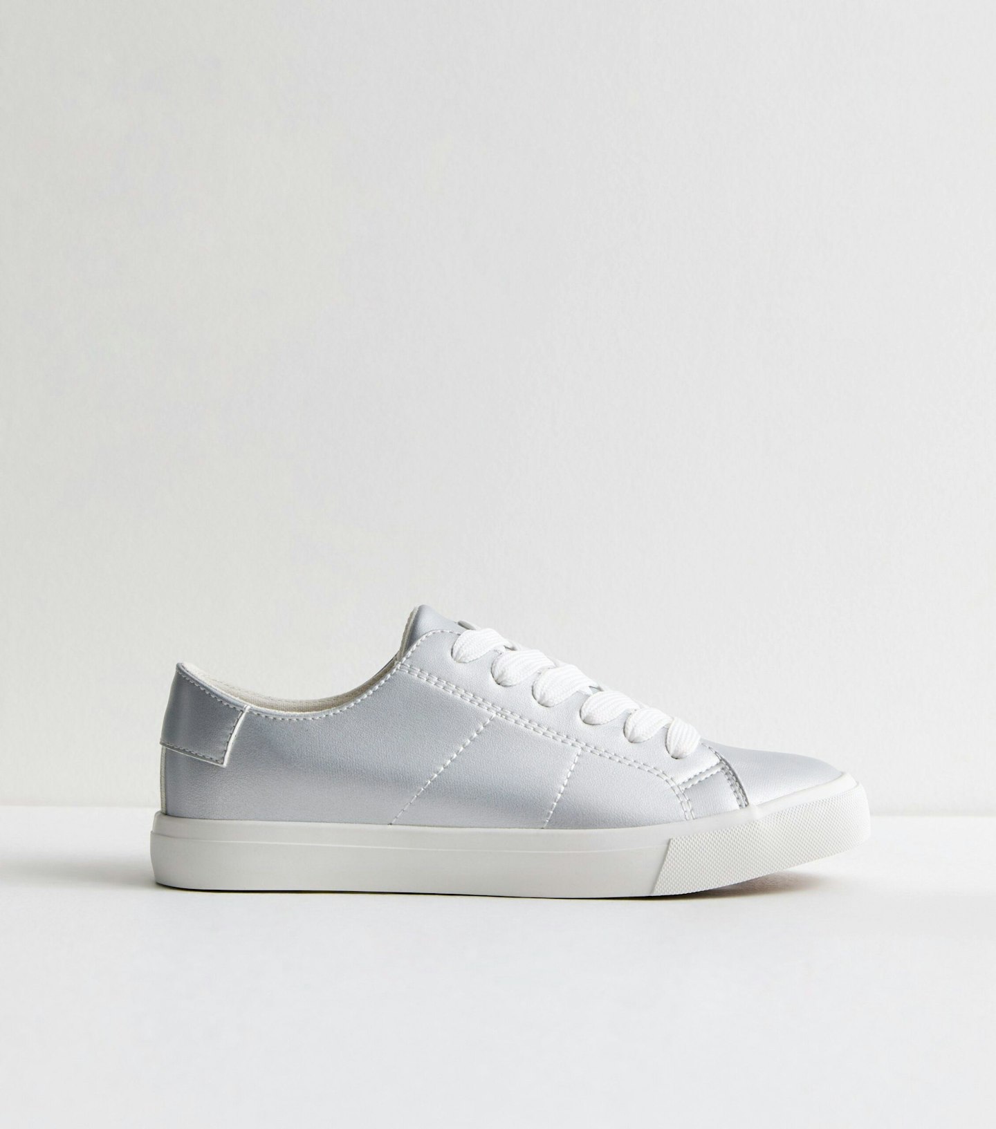 New Look Silver Leather-Look Trainers