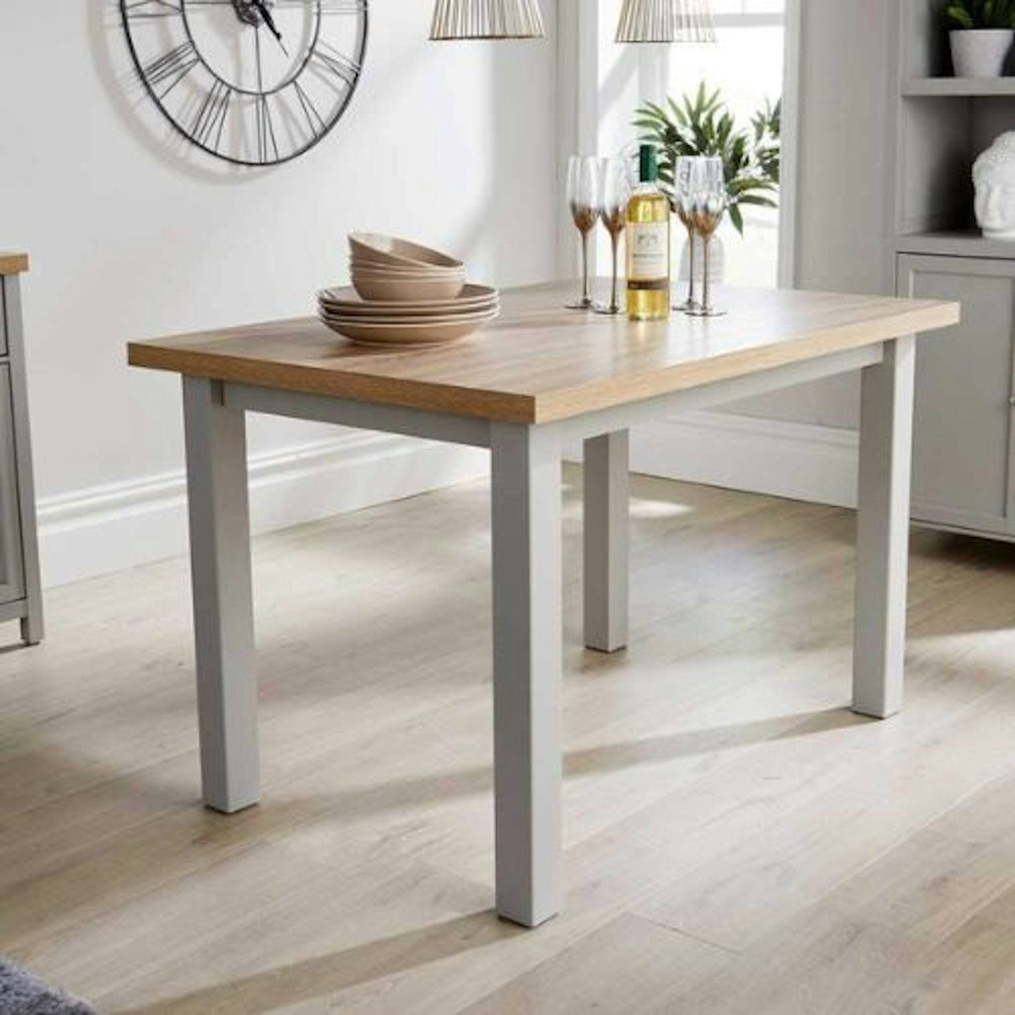 Two Tone Oak Wood Dining Table