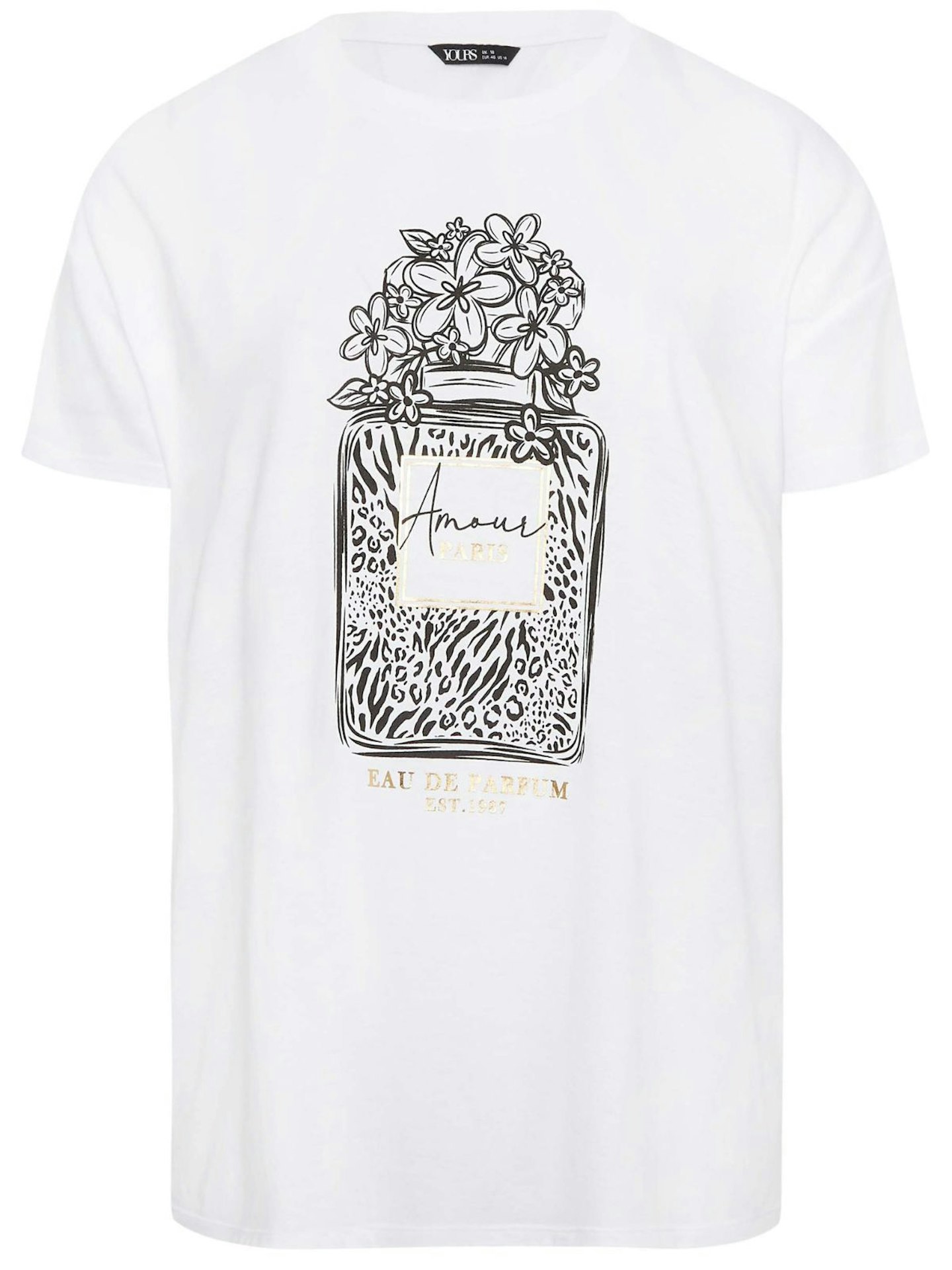 YOURS Curve White 'Amour' Perfume Print T-Shirt