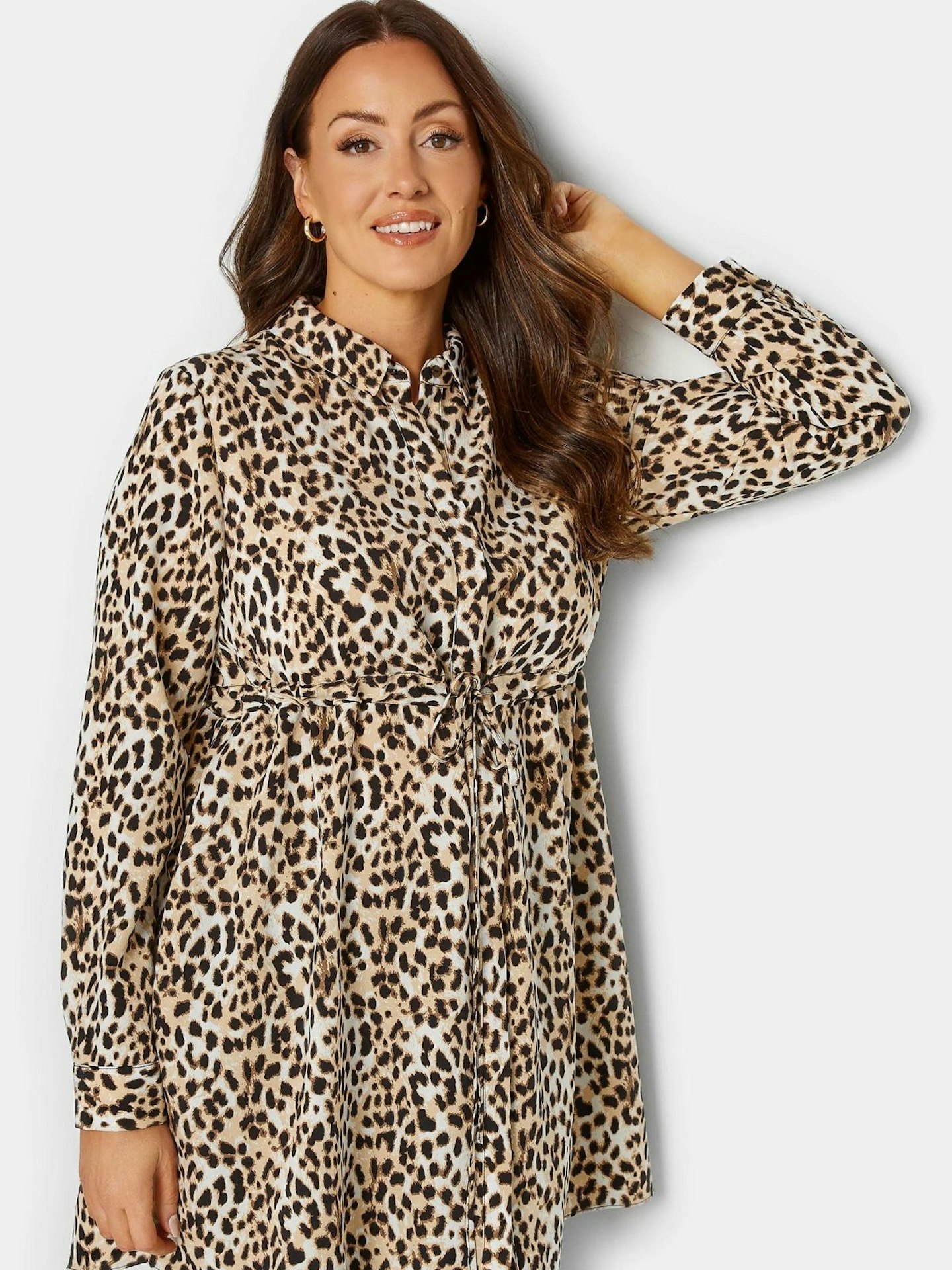 M&Co Brown Leopard Print Tie Waist Tunic Shirt
