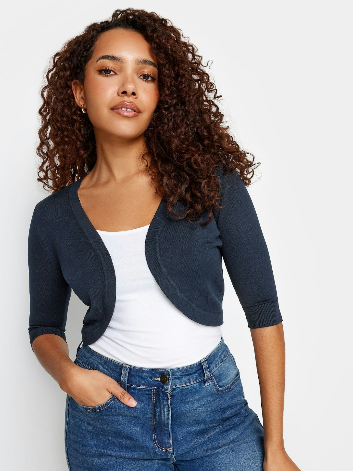 M&Co Navy Blue Cropped Cardigan