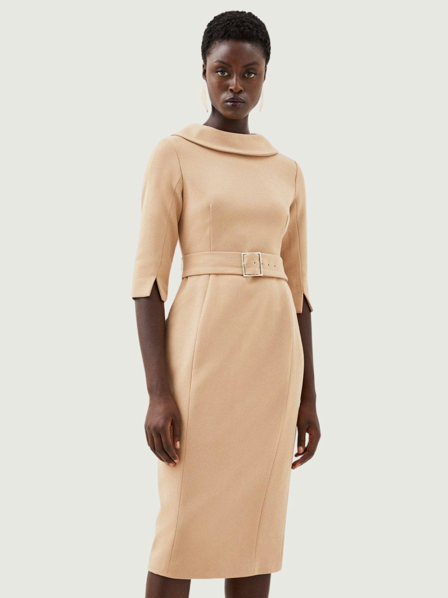 Karen Millen Tailored Structured Crepe Roll Neck Pencil Midi Dress