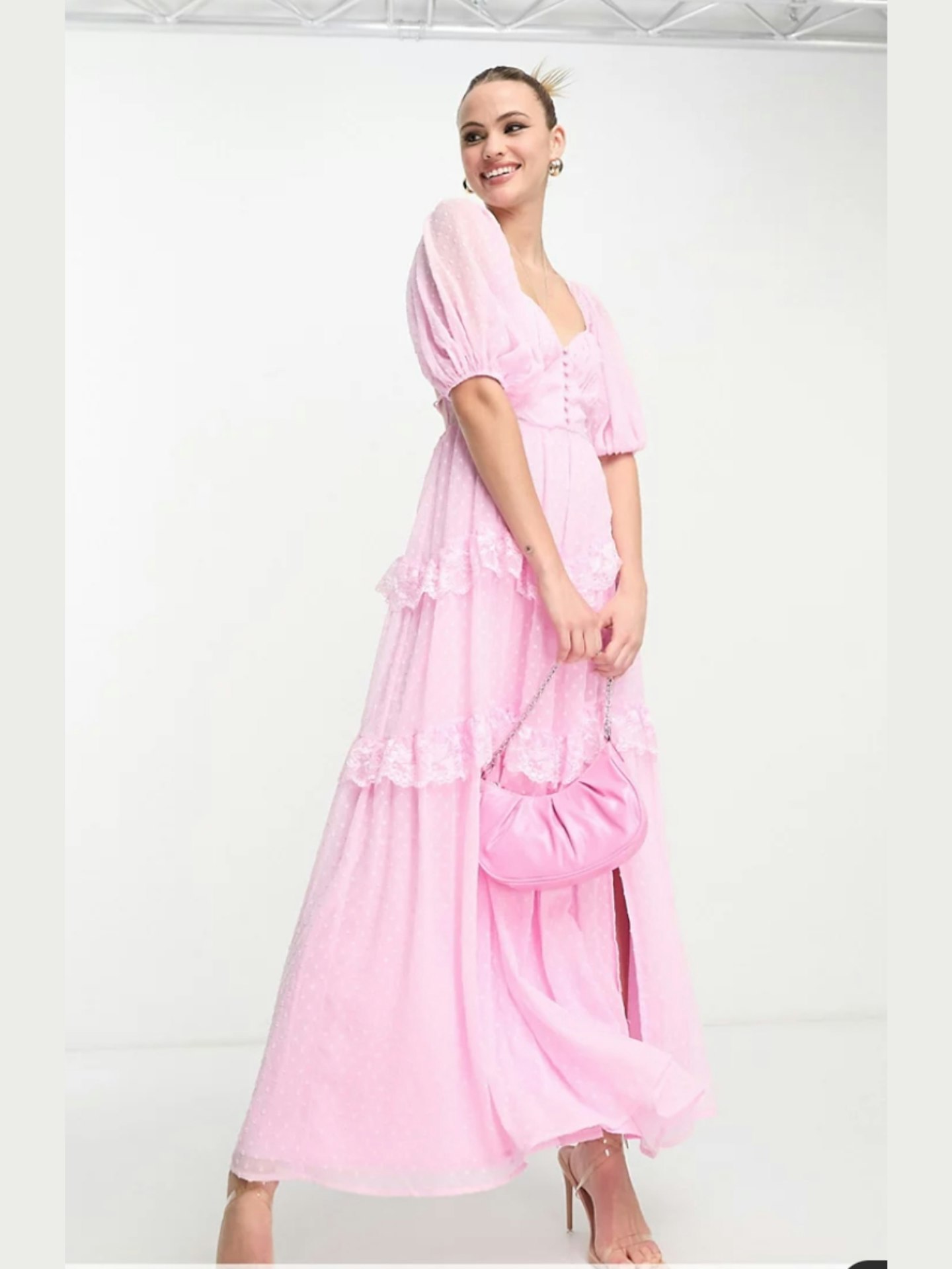 ASOS DESIGN Tall Open Back Lace Insert Dobby Maxi Tea Dress in Light Pink