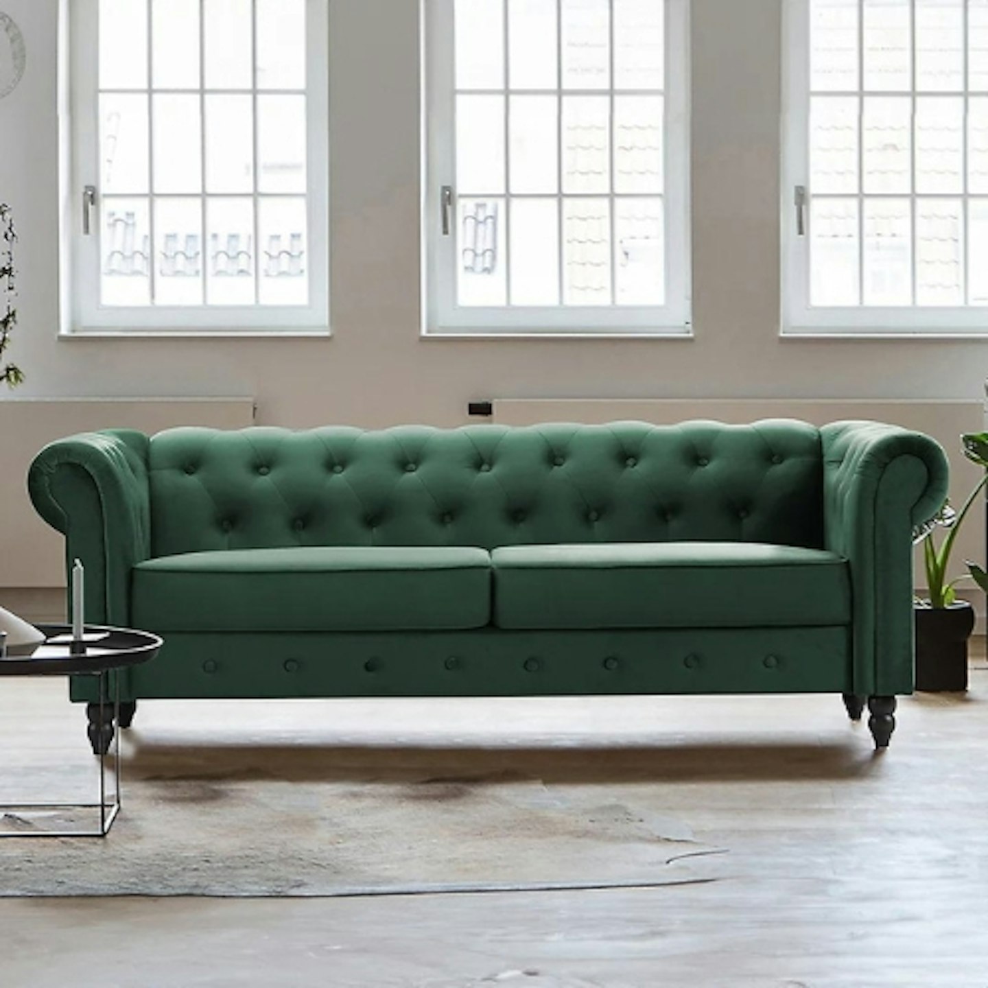 B&Q Chesterfield Green Velvet 3 Seater Sofa