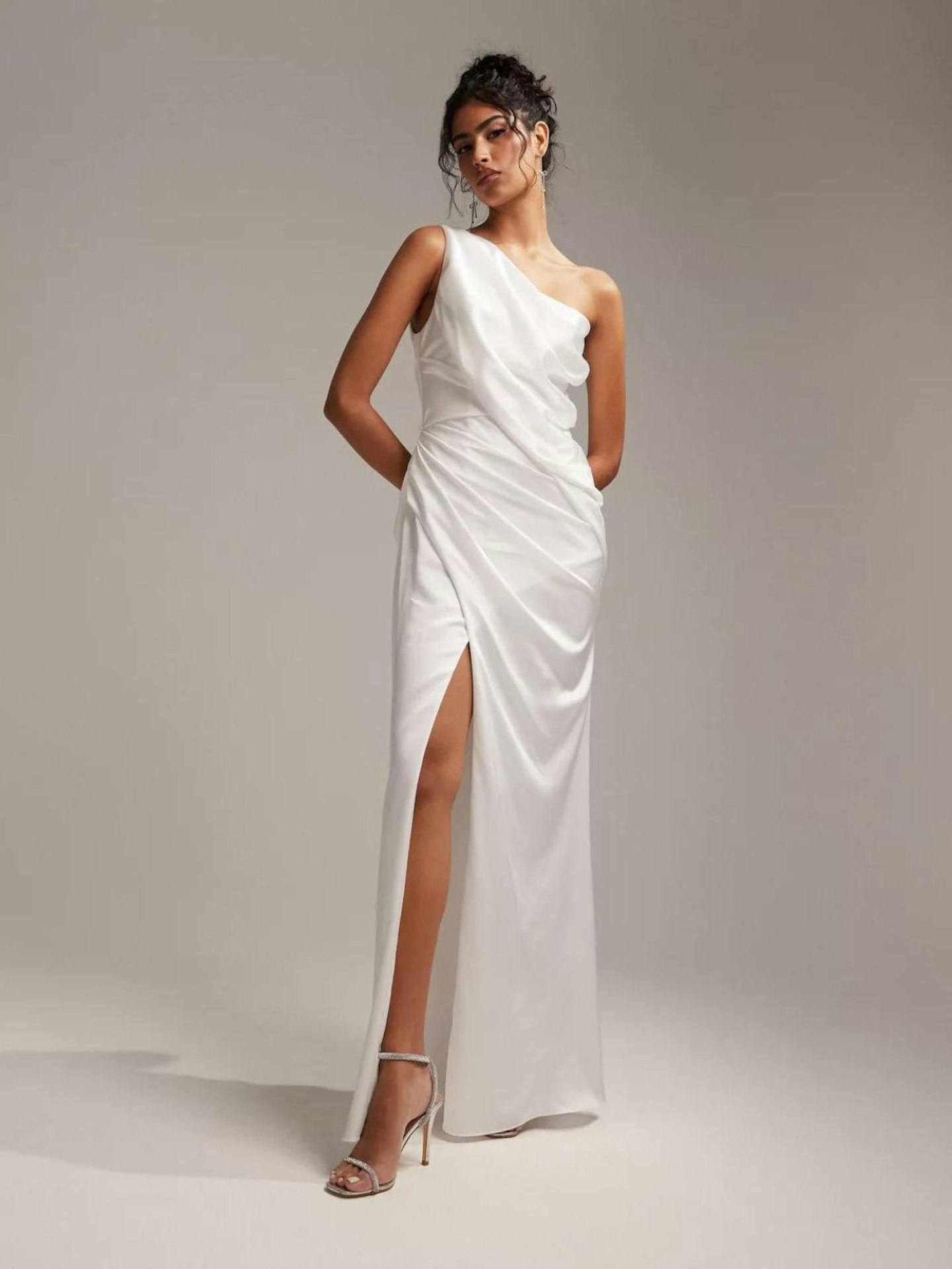 ASOS Bridal Satin One Shoulder Draped Wedding Dress
