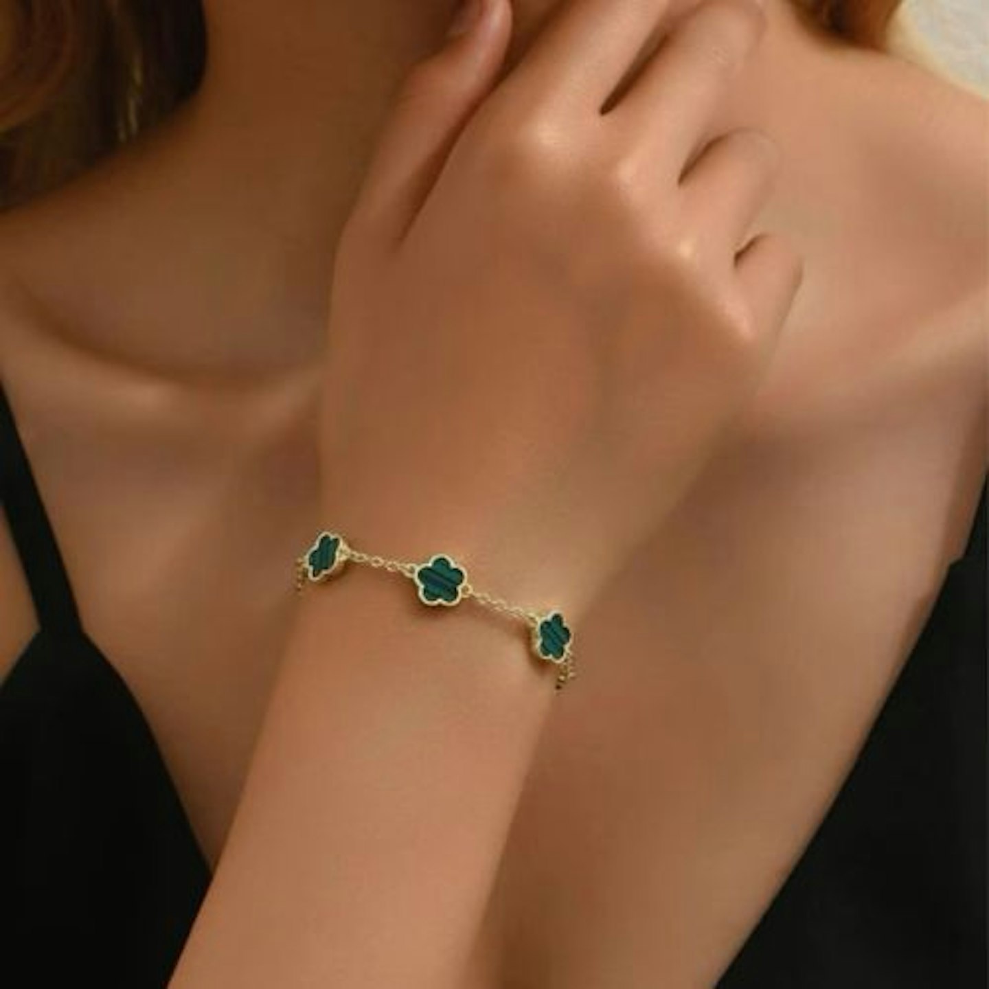 Clover Leaf Emerald Green Gold Bracelet