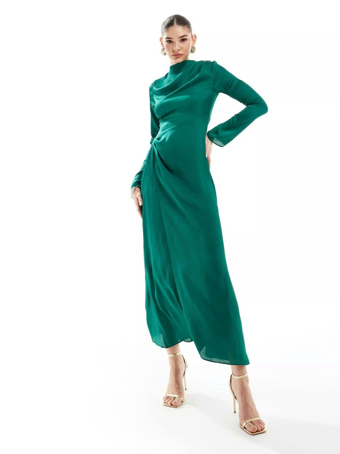ASOS High Neck Satin Maxi Dress In Emerald Green