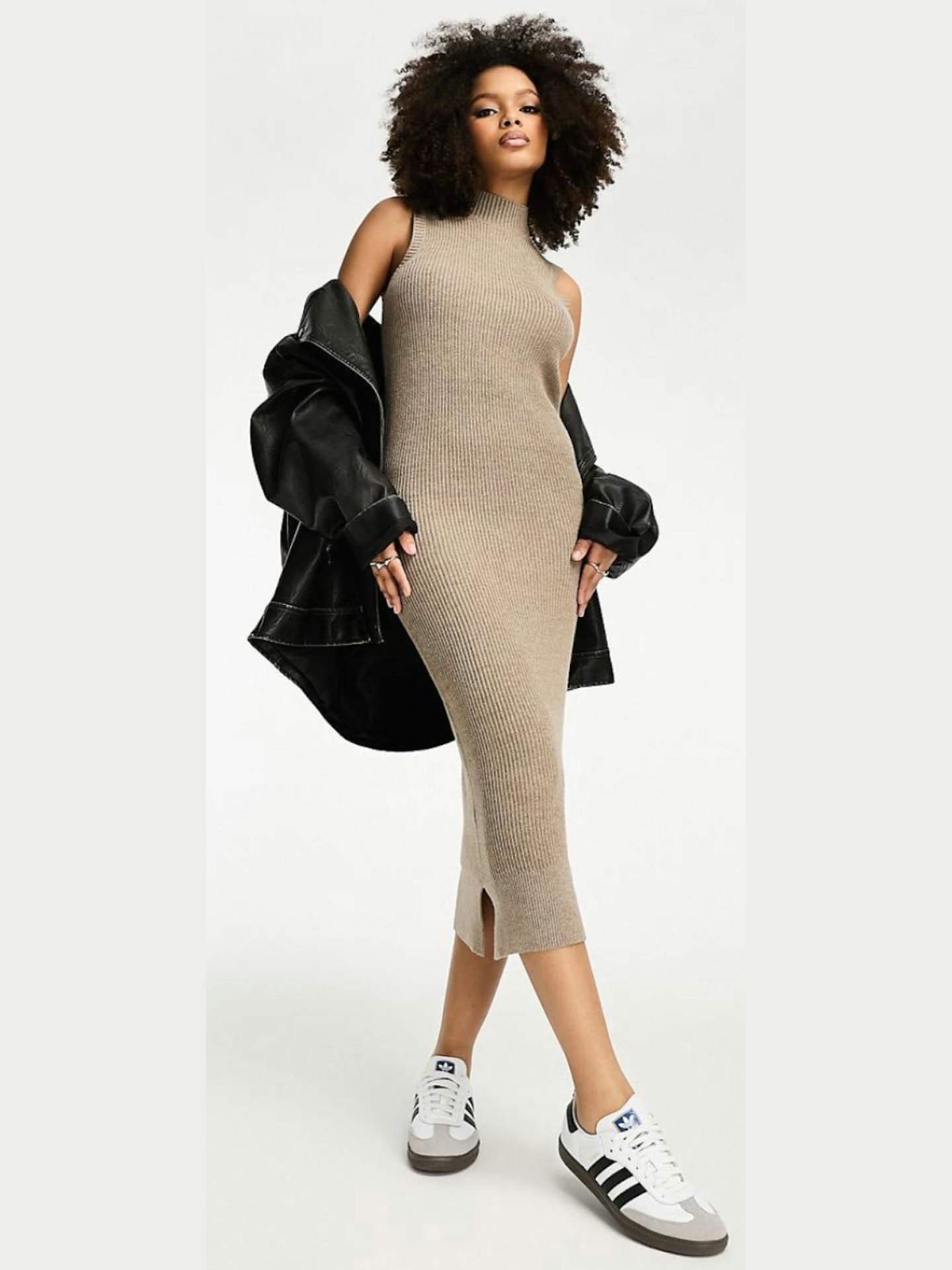 ASOS Object Sleeveless Knitted Midi Dress in Oatmeal