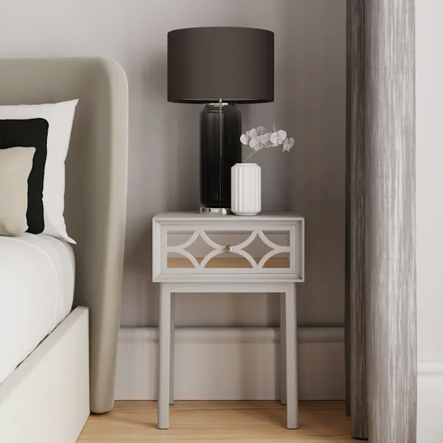 Dunelm Delphi 1 Drawer Mirrored Bedside Table