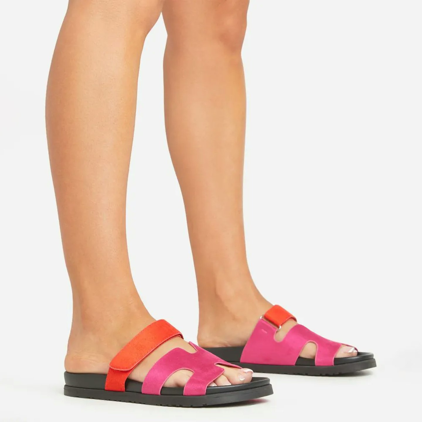 EGO Orange And Pink Valerie Gladiator Velcro Strap Flat Slider