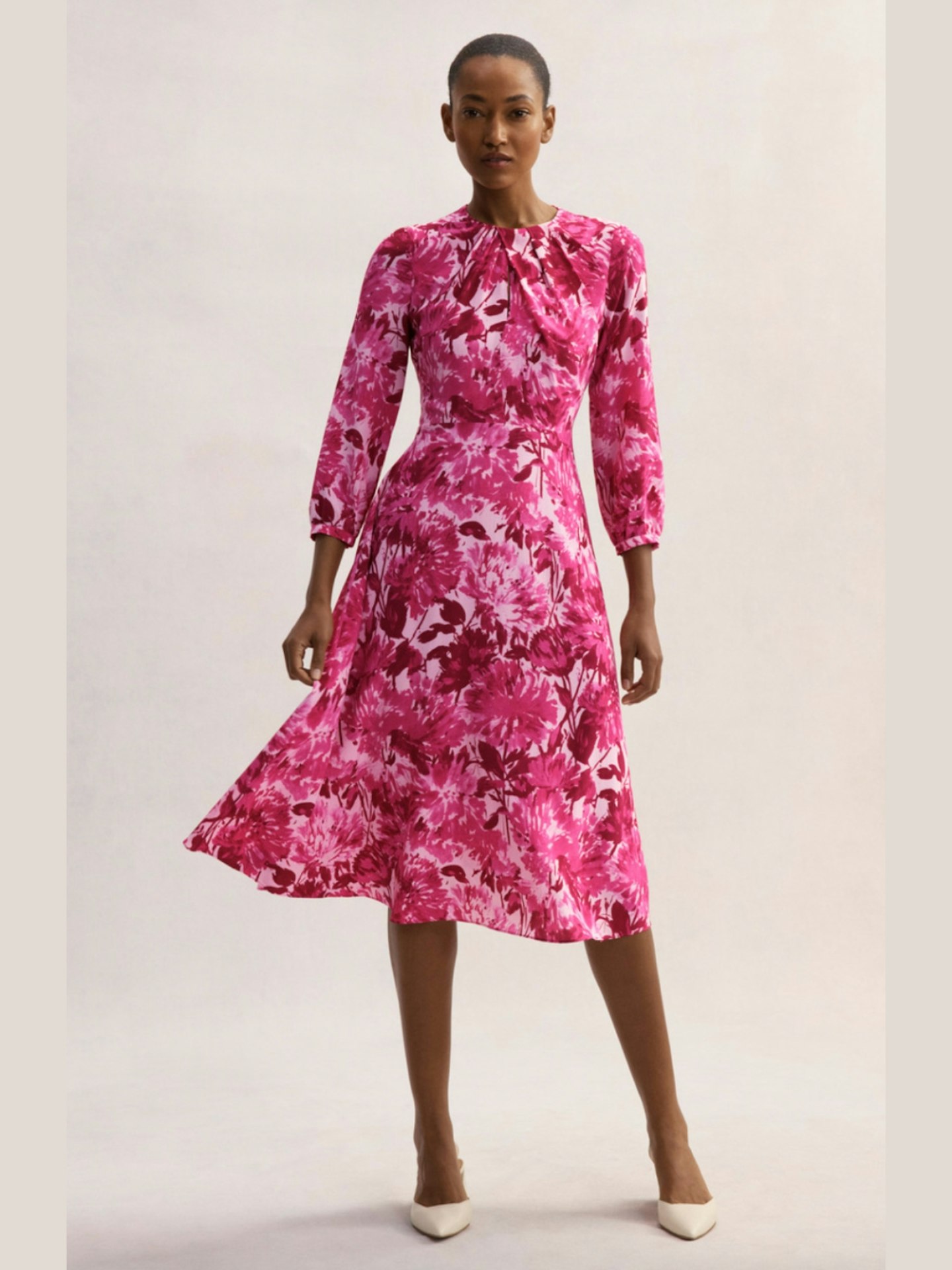 The Fold London Lora Dress Fuchsia Pink And Blush Silk