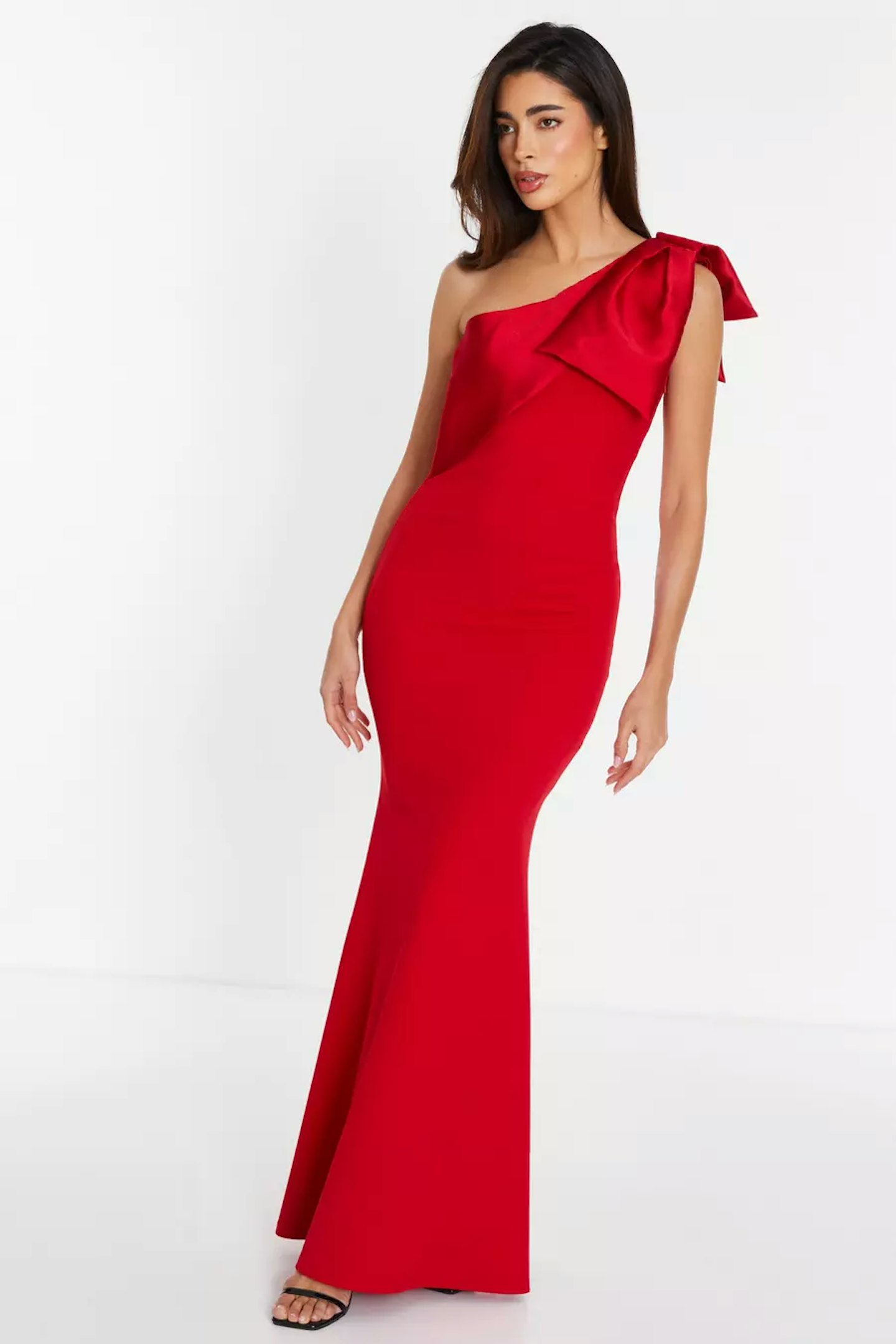 Quiz Red One Shoulder Bow Maxi Dress