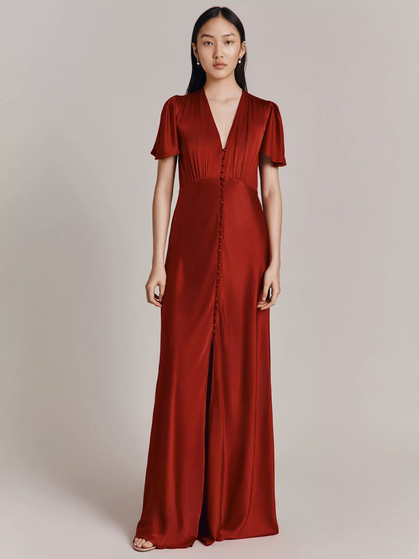 Ghost Delphine Bias Cut Satin Maxi Dress In Red