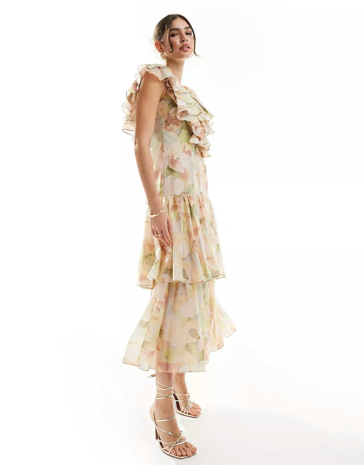 & Other Stories tiered maxi dress with ruffle detail in watercolour floral print