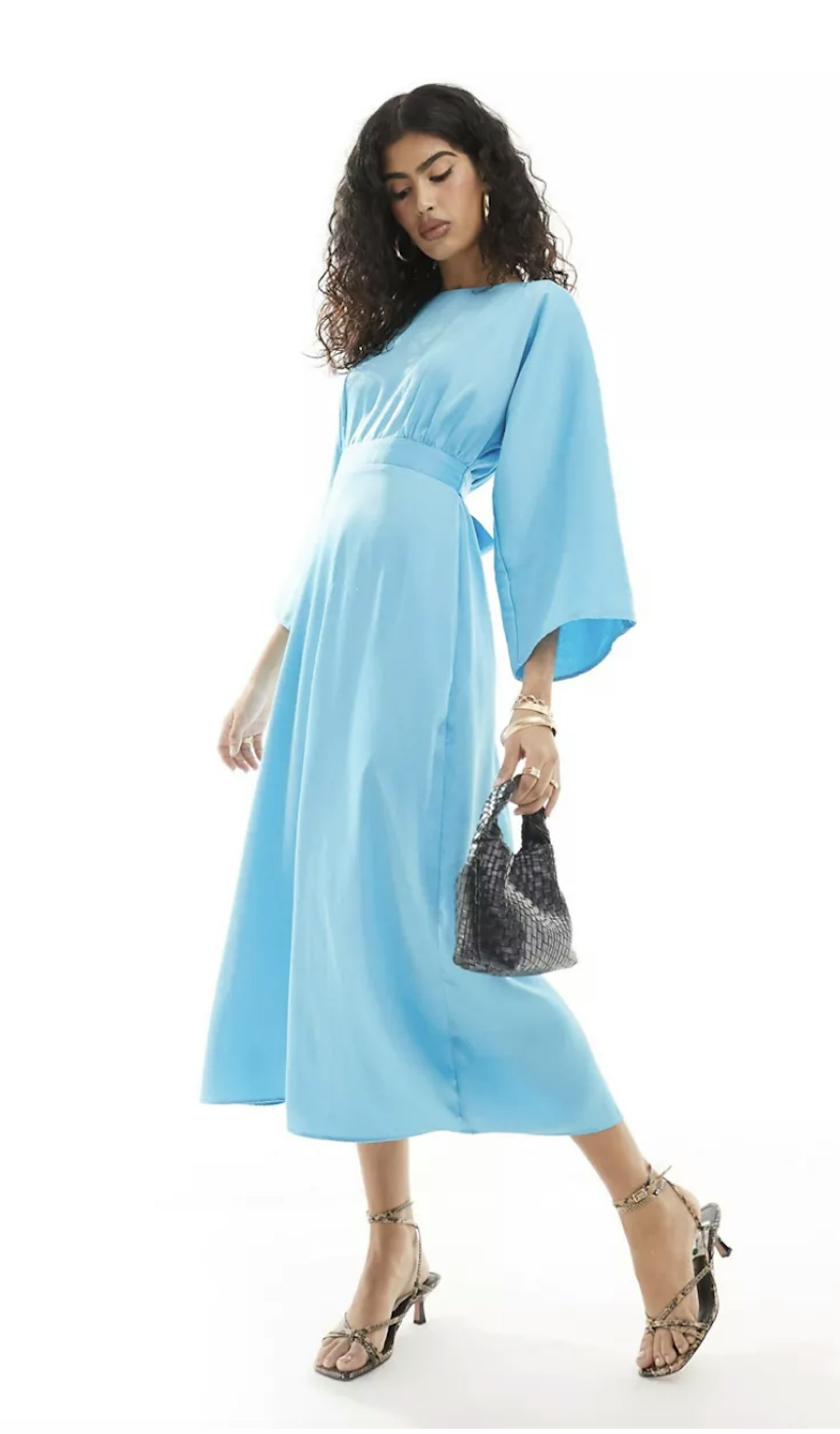 A-Line Kimono Midi Dress in Aqua