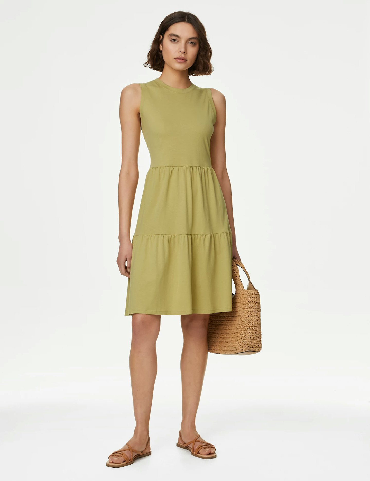M&S Collection Pure Cotton Knee Length Tiered Dress