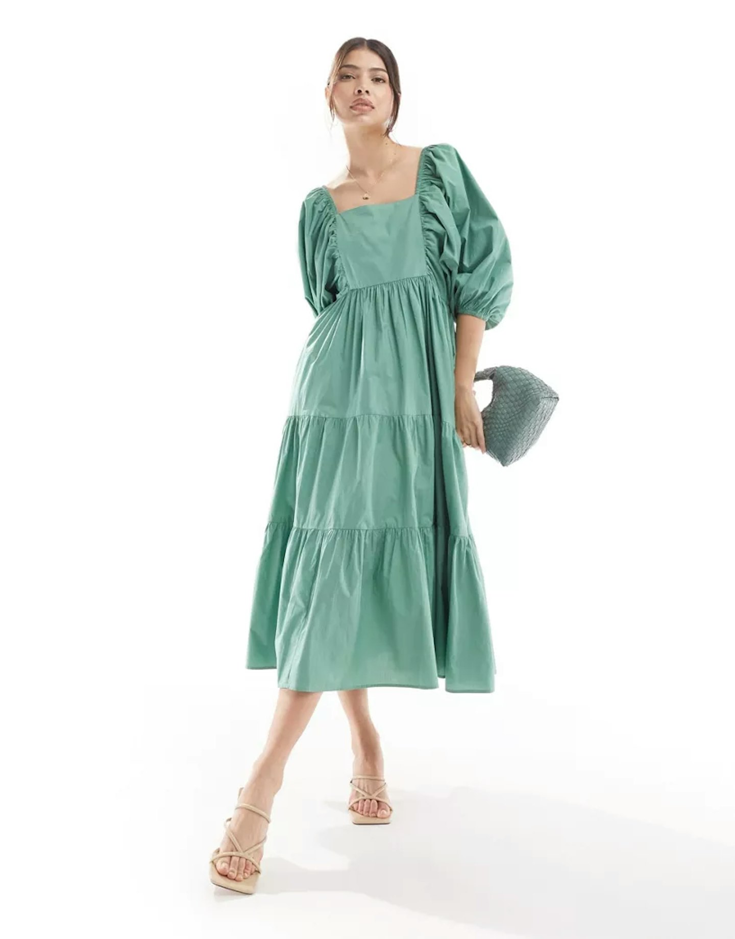 Nobody's Child Ruby Balloon Sleeve Midaxi Dress in Green