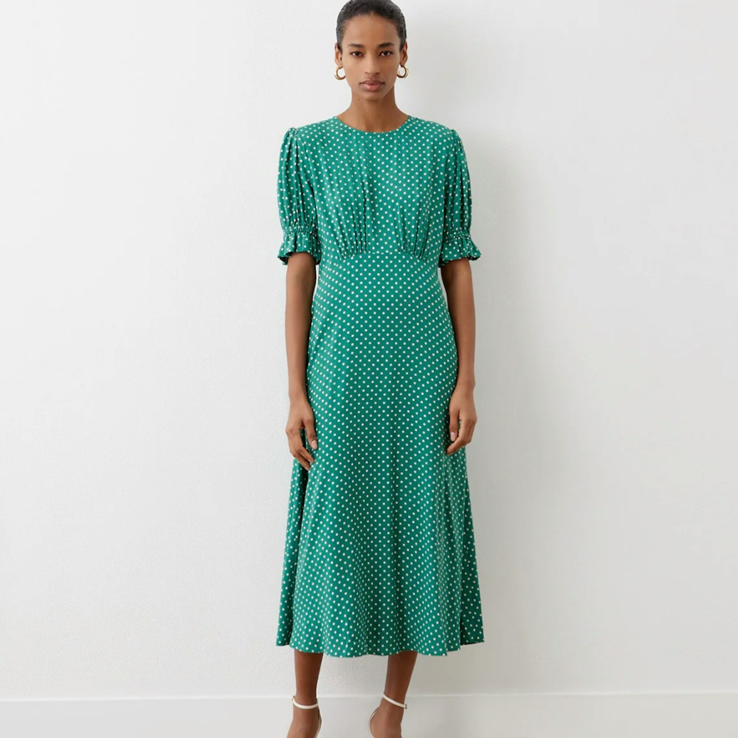 finery london green polka dot dress