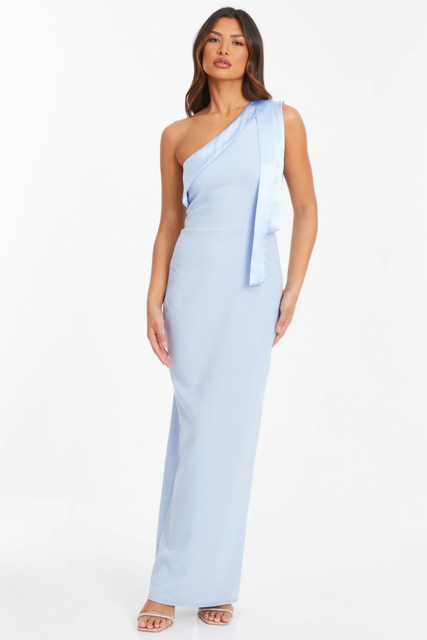 Quiz Light Blue Satin Drape Maxi Dress