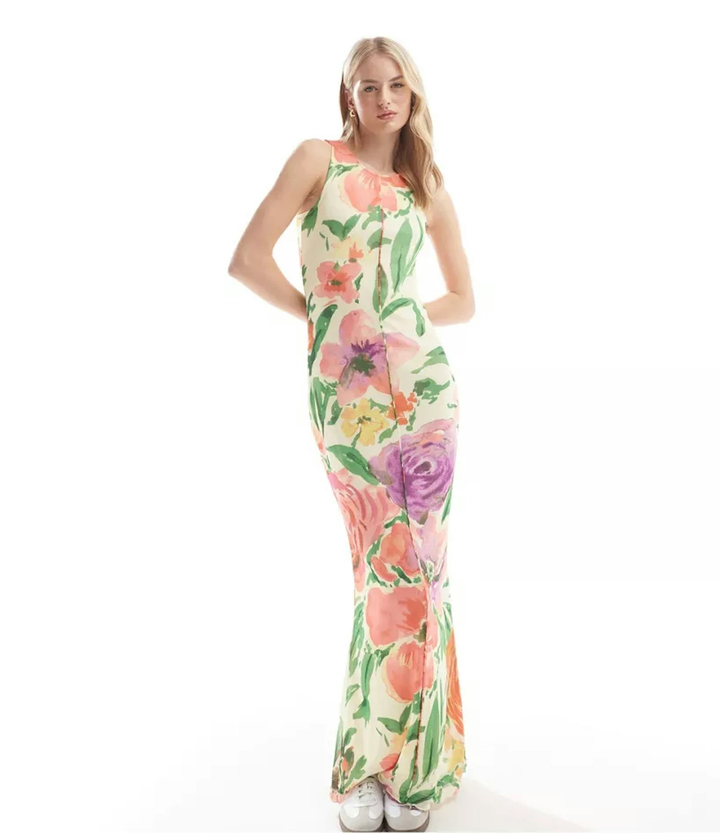 Vero Moda Tall Sleeveless Lettuce Edge Mesh Dress in Summer Floral Print