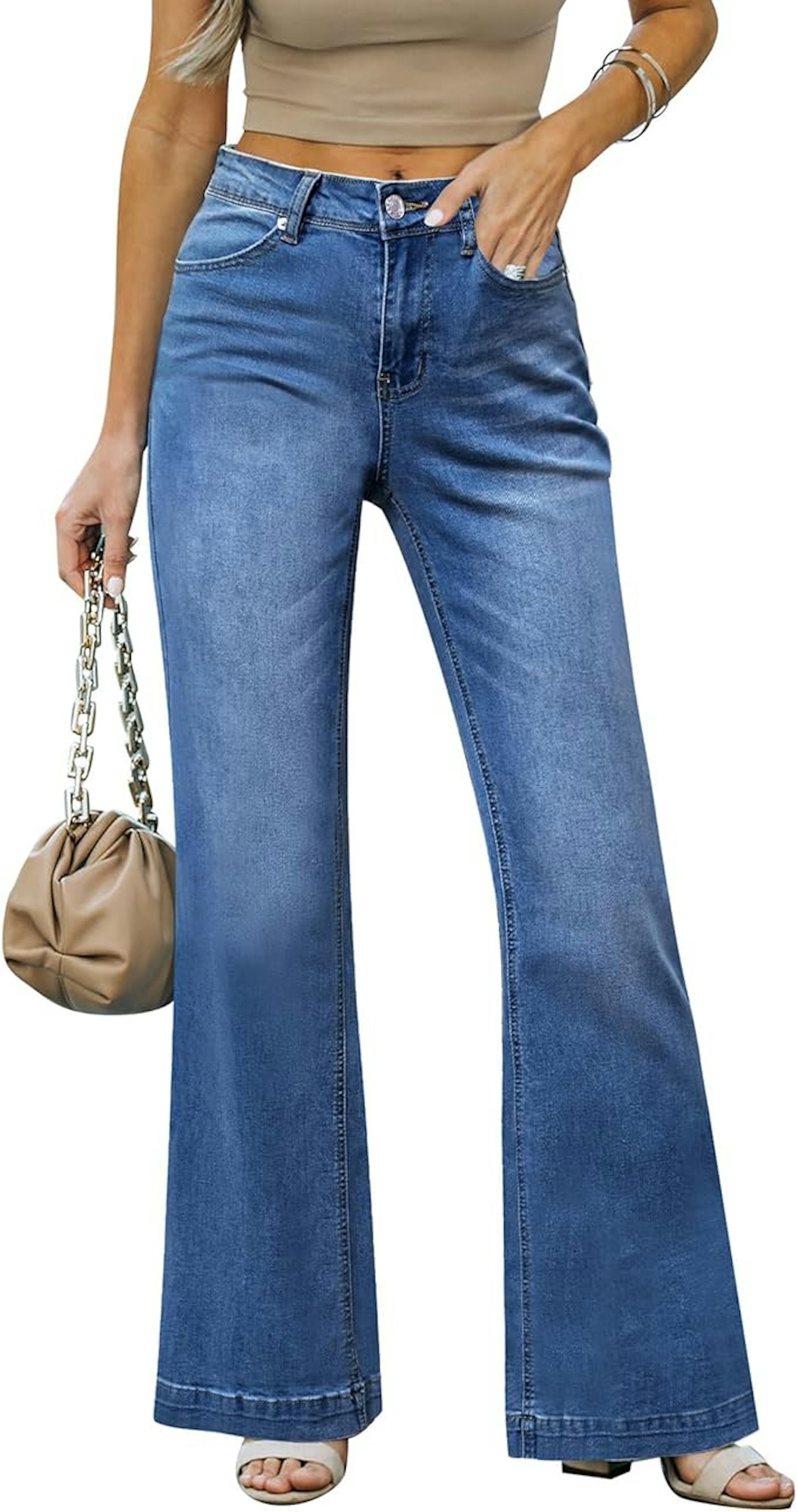 Vetinee High Waisted Denim Wide Leg Baggy Jeans