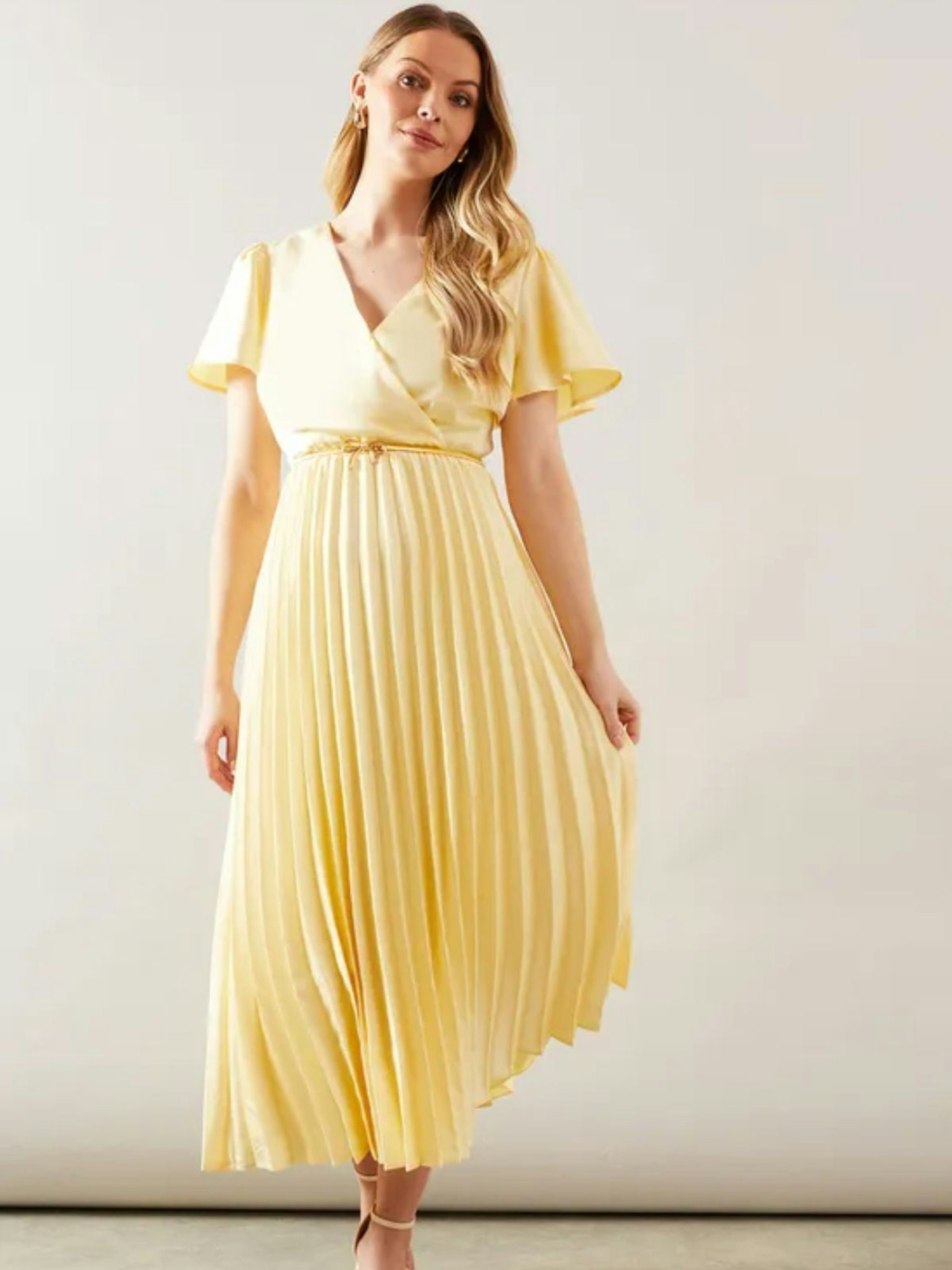 Wallis Belted Satin Pleated Midaxi Dress