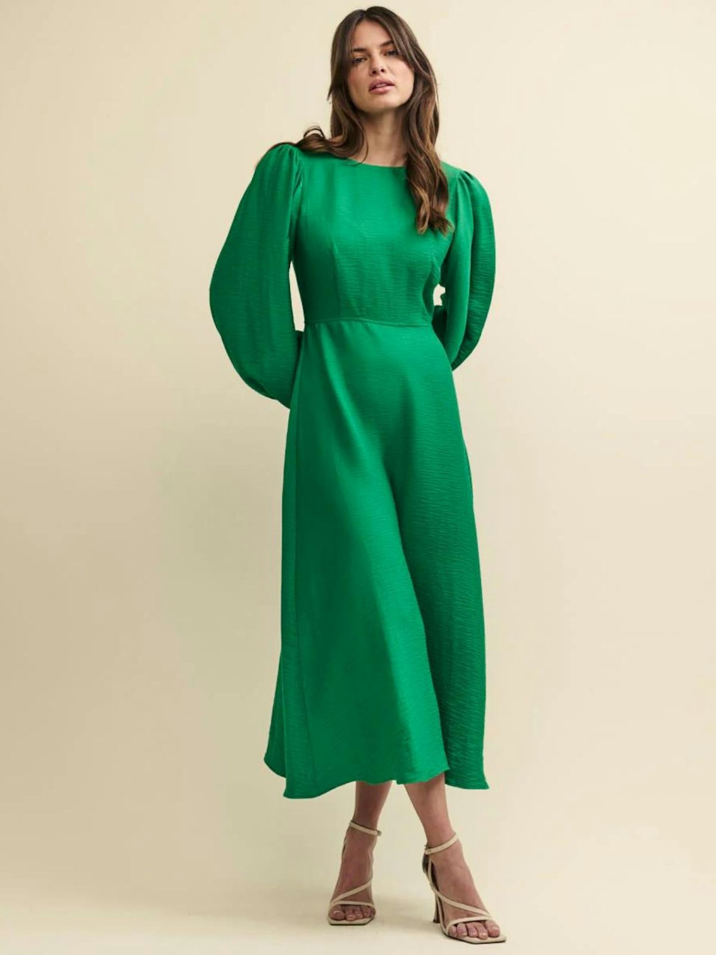 Nobody's Child Linen-Blend Balloon Sleeve Zora Midi Dress