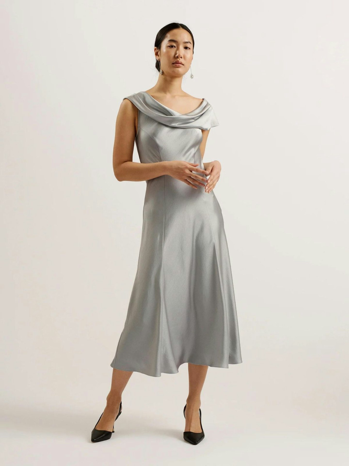 Ted Baker Sirinna Draped Neck Satin Midi Dress