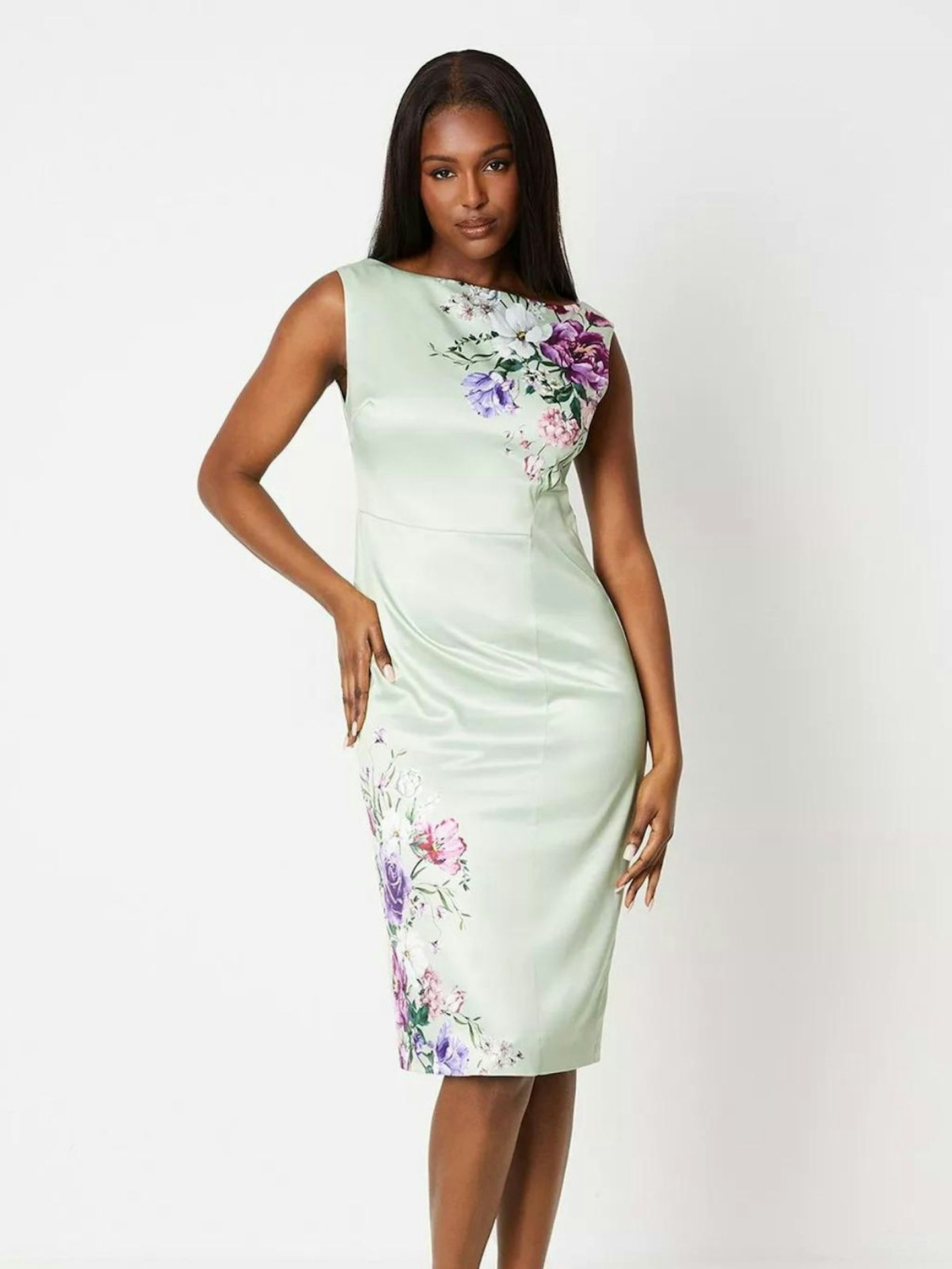 Coast Satin Placement Print Wiggle Dress