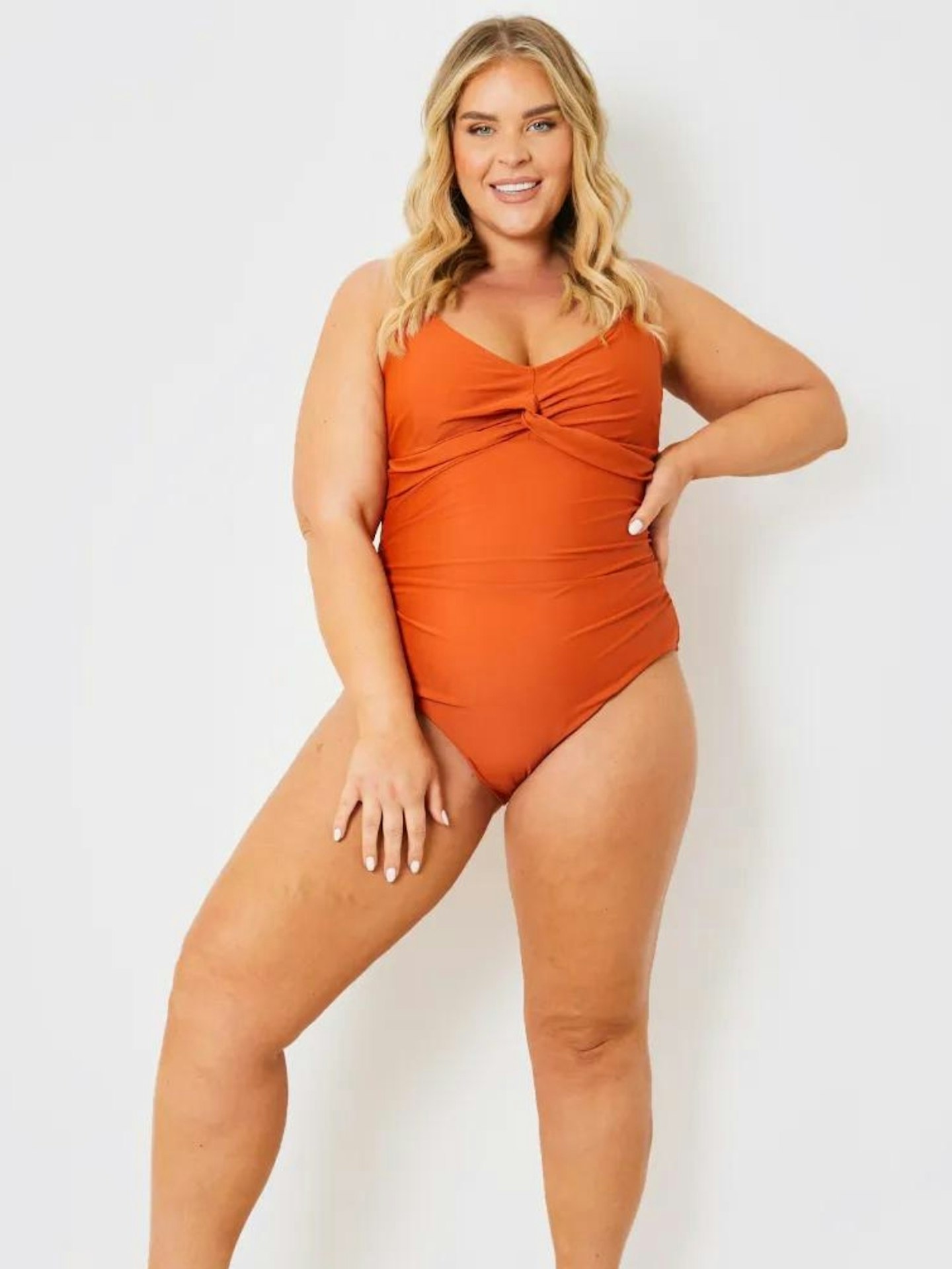 In The Style Control Twist Front Gold Bar Swimsuit