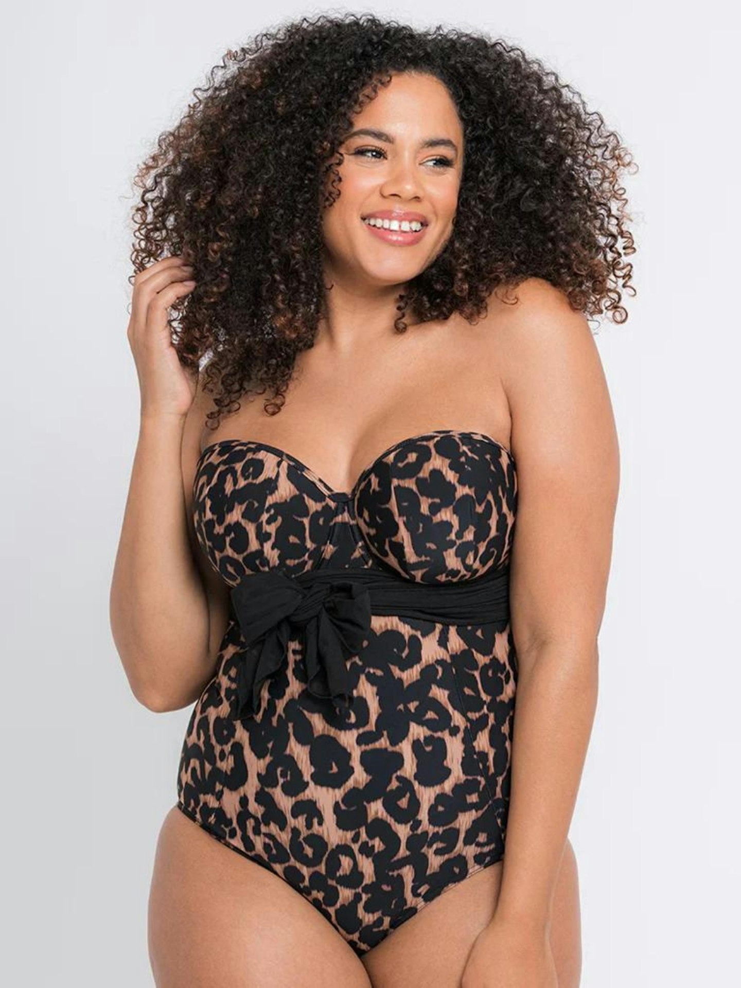 Curvy Kate Wrapsody Bandeau Strapless Multiway Swimsuit Leopard Print