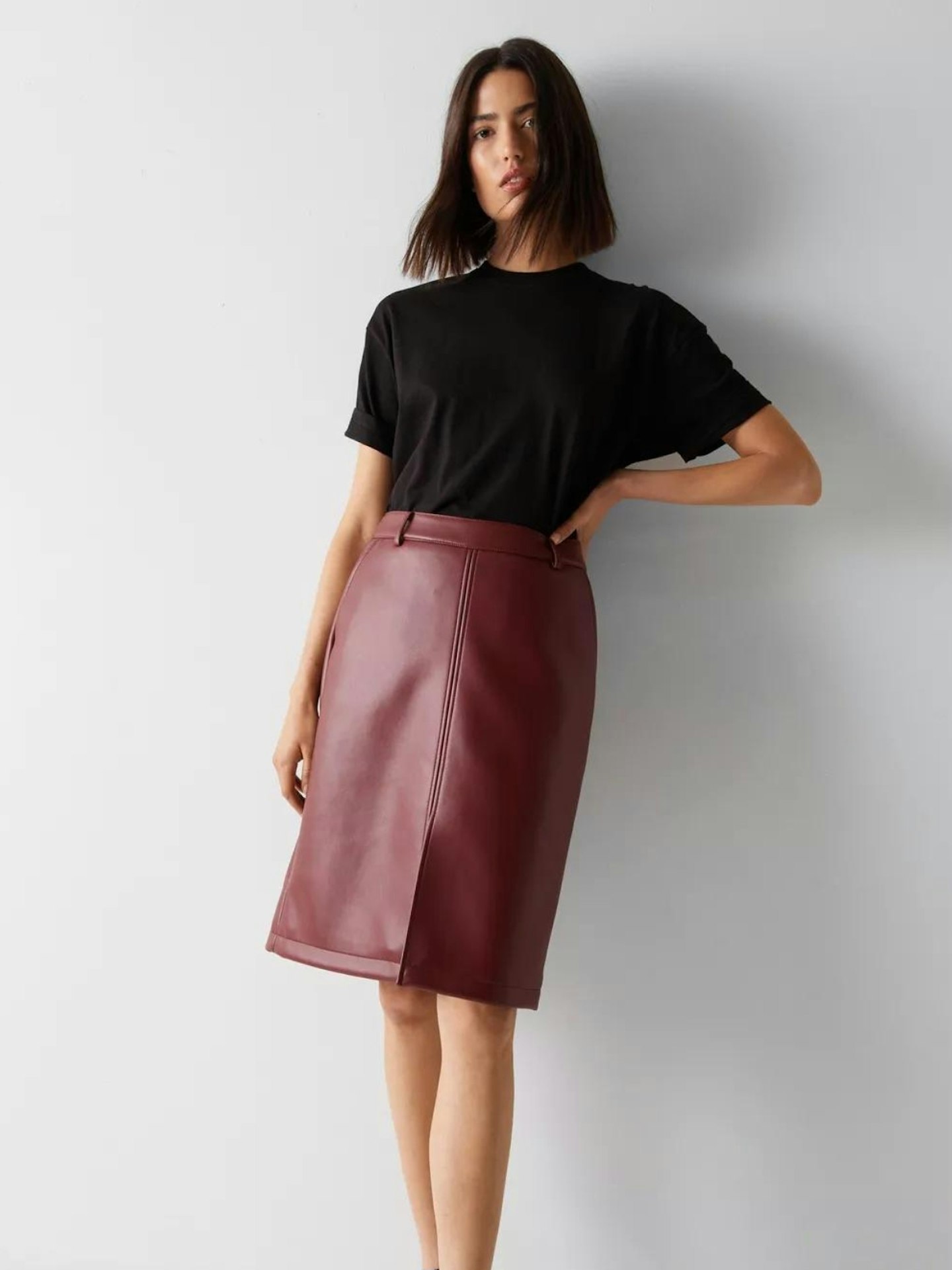 Warehouse Stitch Detail Faux Leather Pencil Skirt