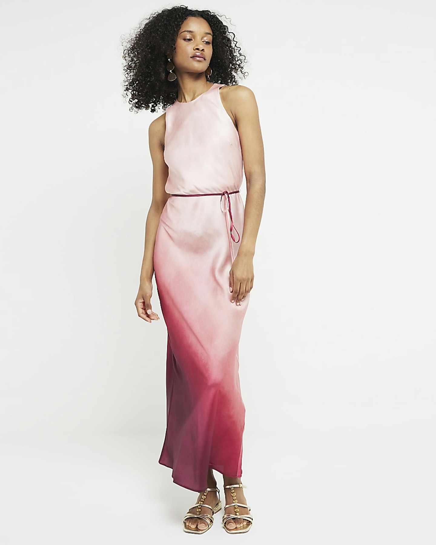 River Island Pink Belted Ombre Slip Dress