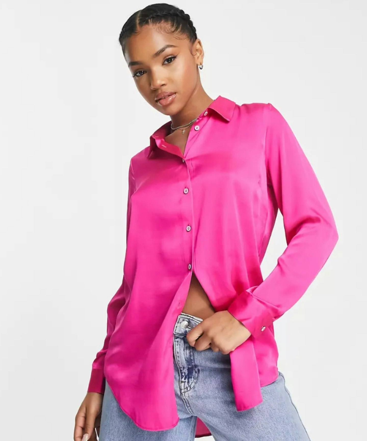  New Look Satin Shirt in Bright Pink