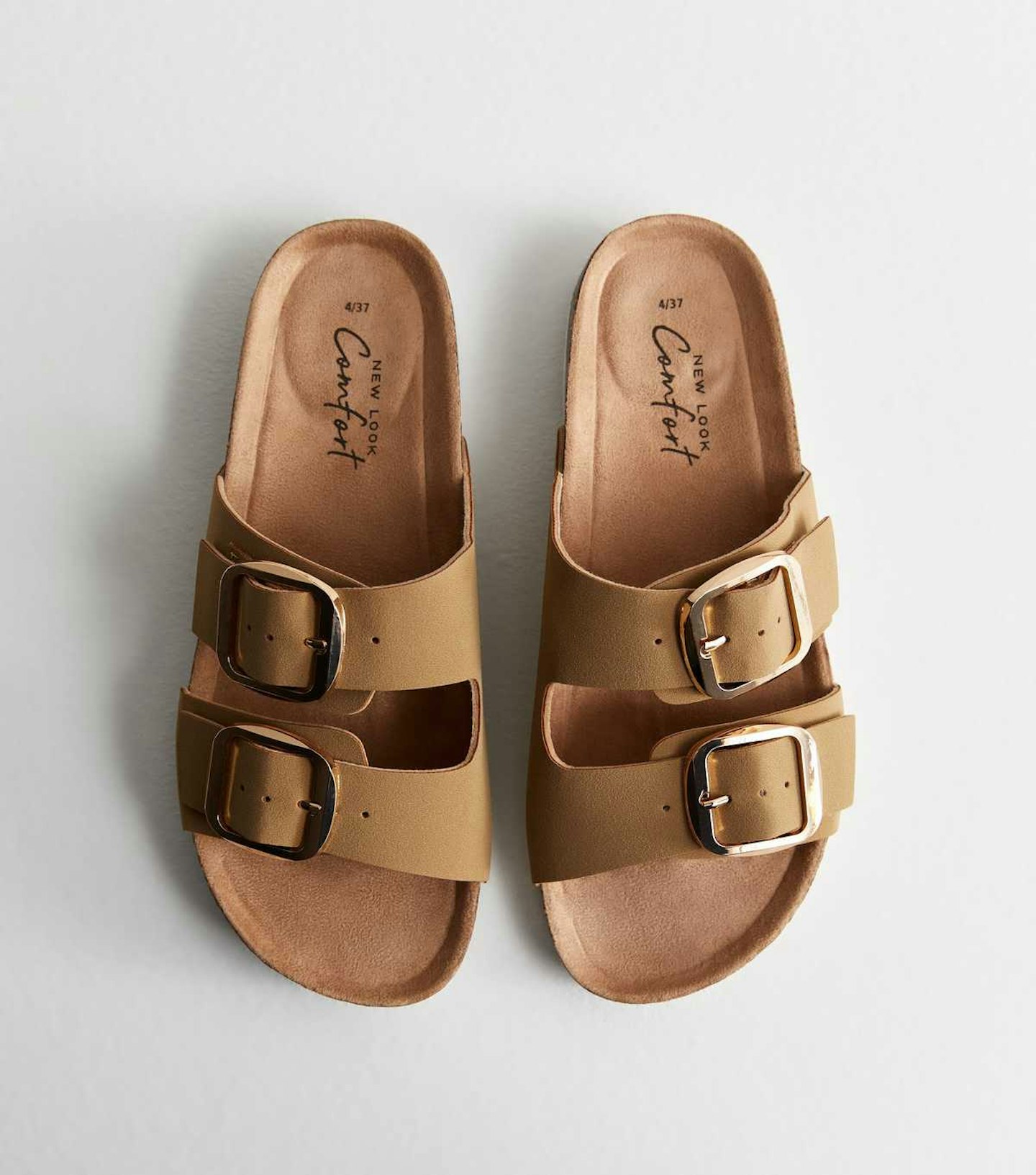 New Look Camel Suedette Buckle Strap Footbed Sliders