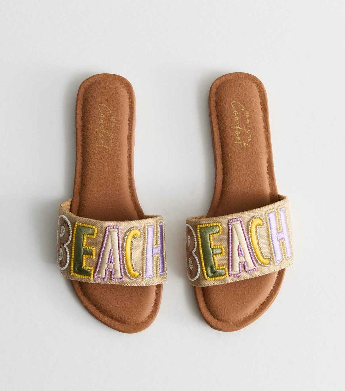 New Look Stone Beaded Beach Logo Mule Sandals