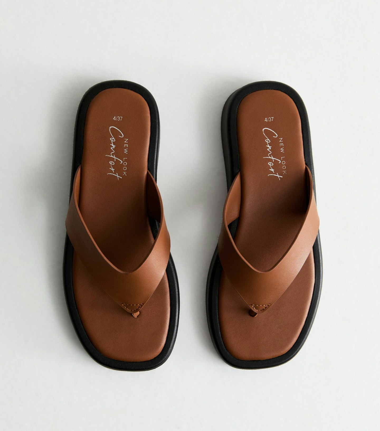 New Look Tan Leather-Look Chunky Toepost Sandals