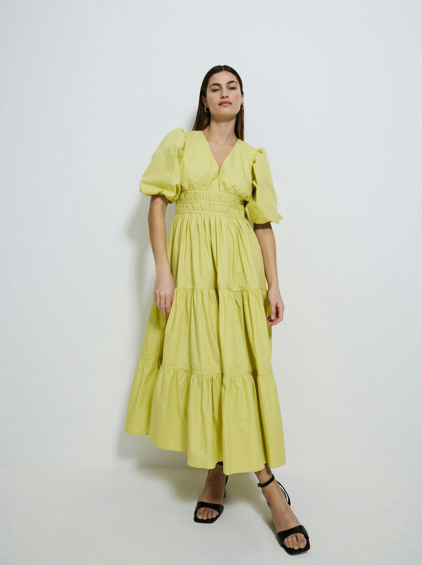 Studio Edit Lime Green Poplin Tiered Midi Dress