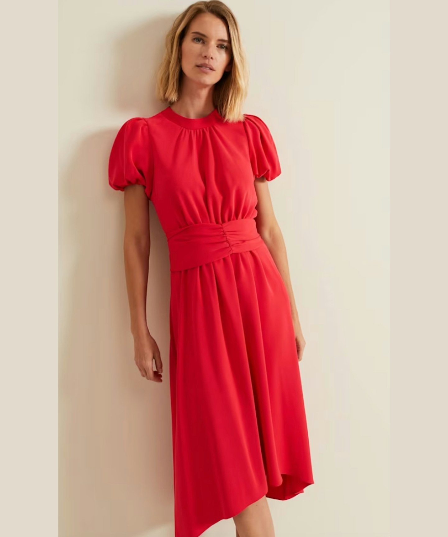 Phase Eight Paulina Coral Puff Sleeve Midi Dress