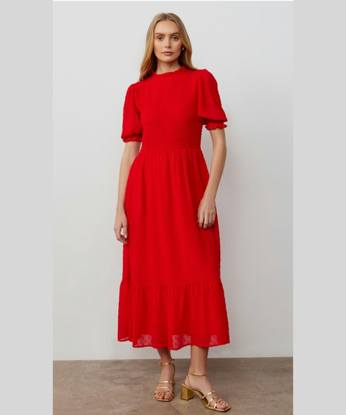 Finery Amelia Red Georgette Midi Dress