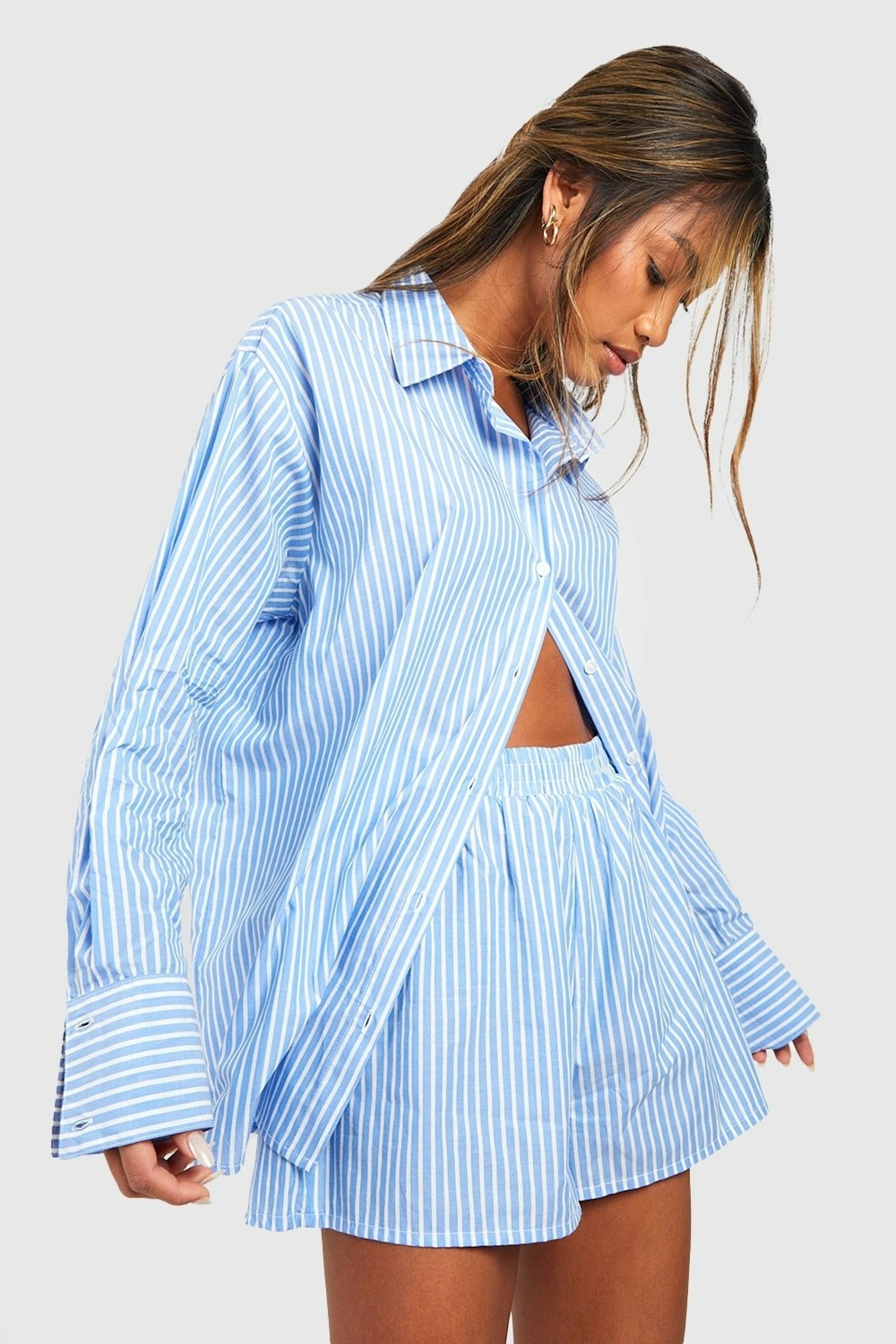 Boohoo cotton pinstripe pyjama shirt