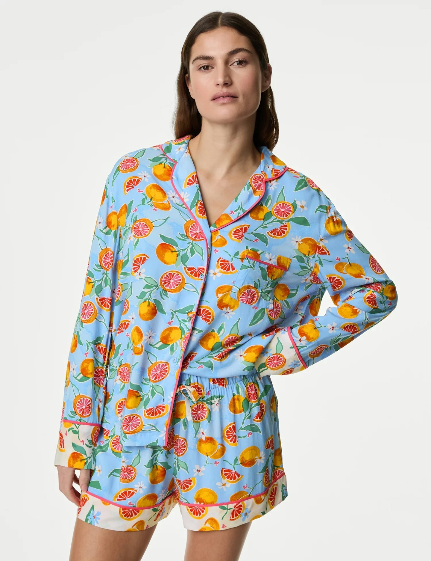 M&S print revere collar pyjama top
