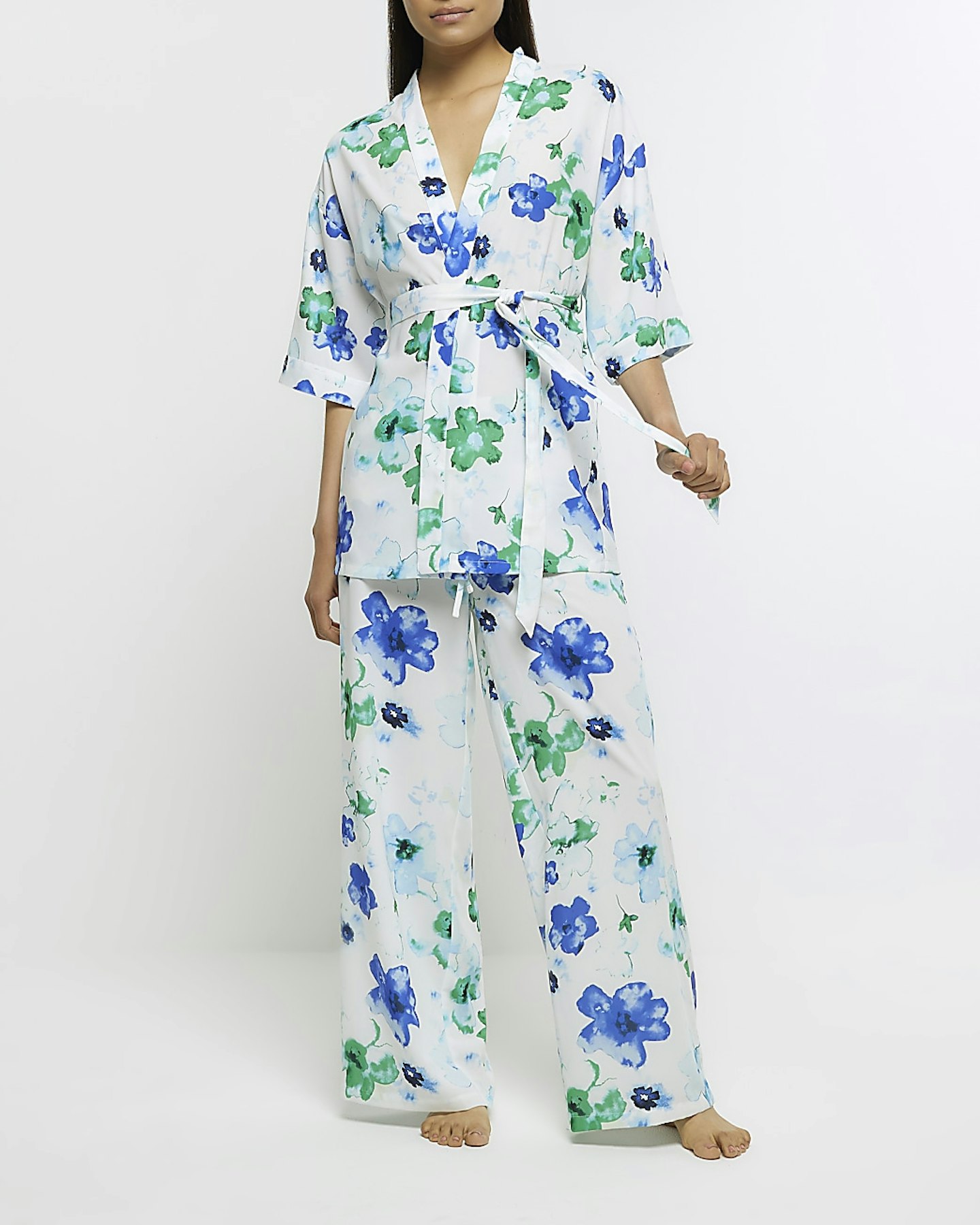 River Island blue floral kimono pyjama set